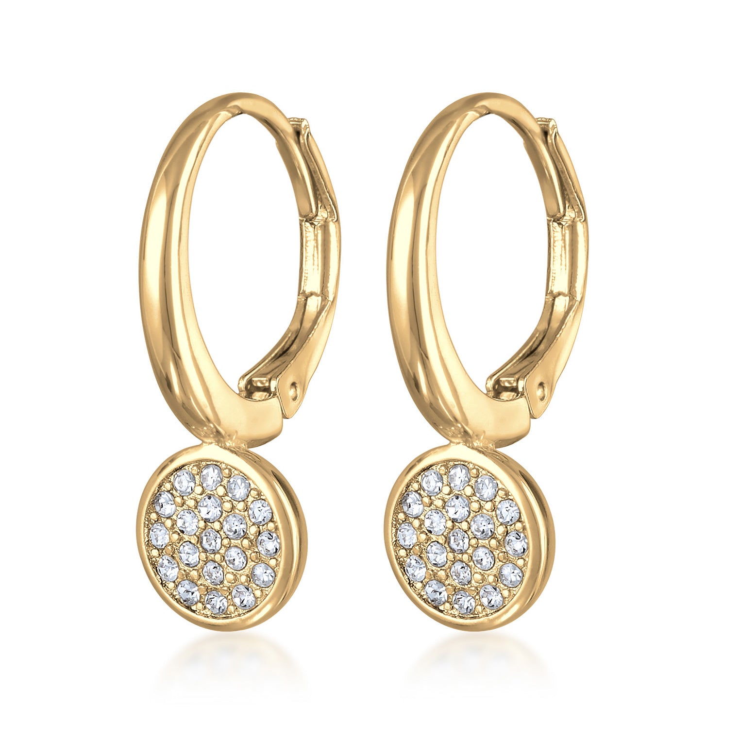 Gold - Elli | Klassische Ohrringe Plättchen | Kristalle | Messing