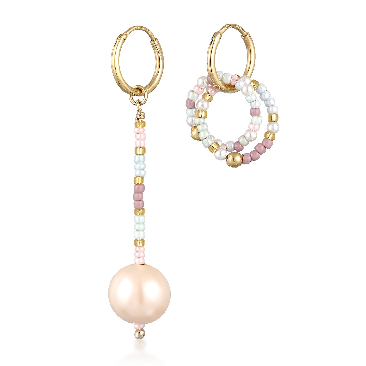 Bunt - Elli | Creolen | Glas & Muschelkernperle | 925 Silber vergoldet