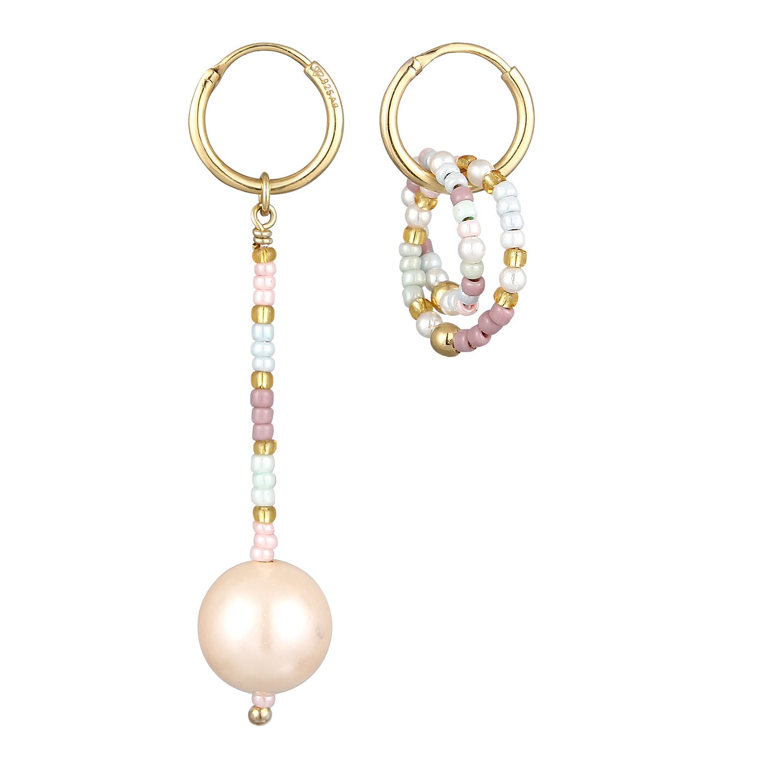 Bunt - Elli | Creolen | Glas & Muschelkernperle | 925 Silber vergoldet