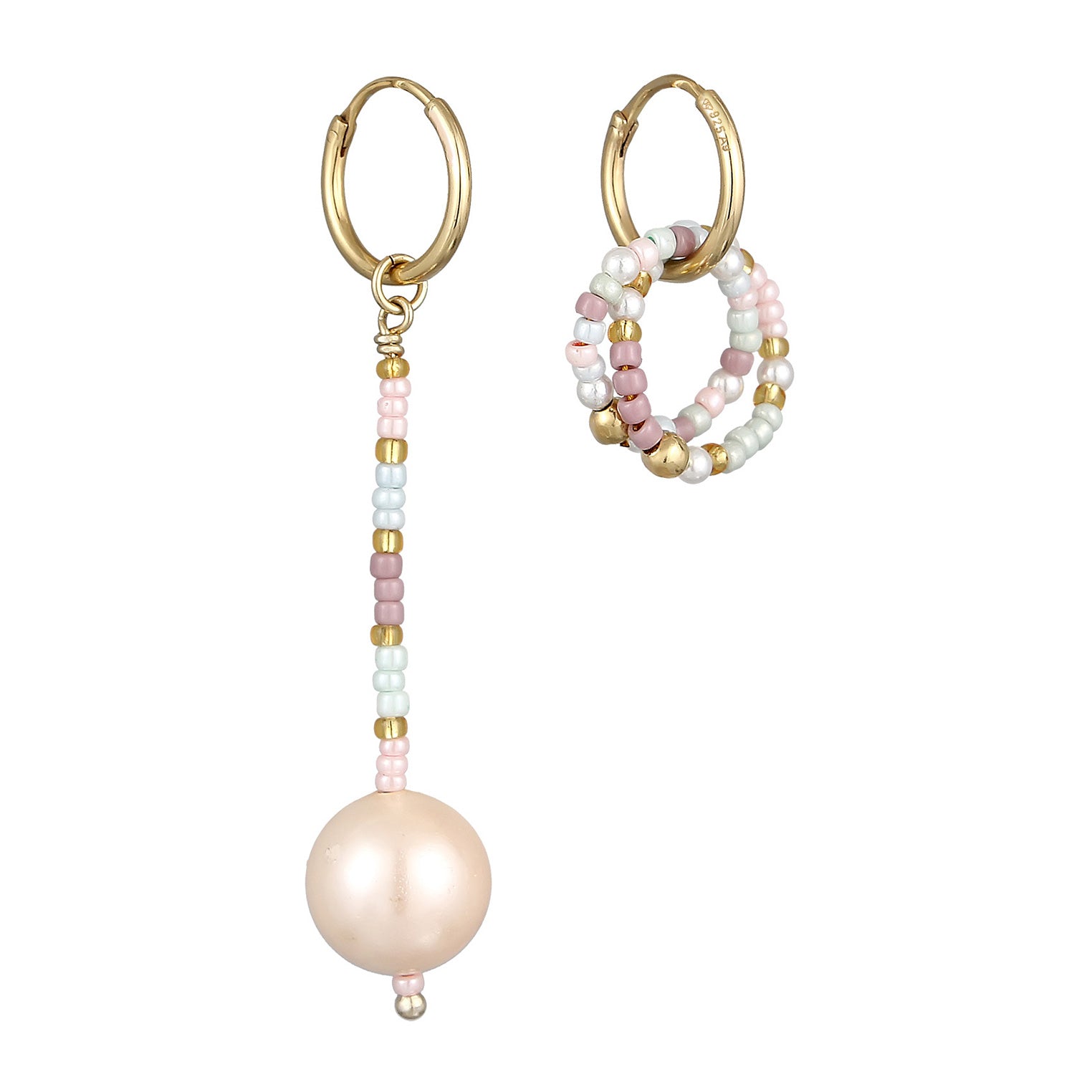 Bunt - Elli | Creolen | Glas & Muschelkernperle | 925 Silber vergoldet