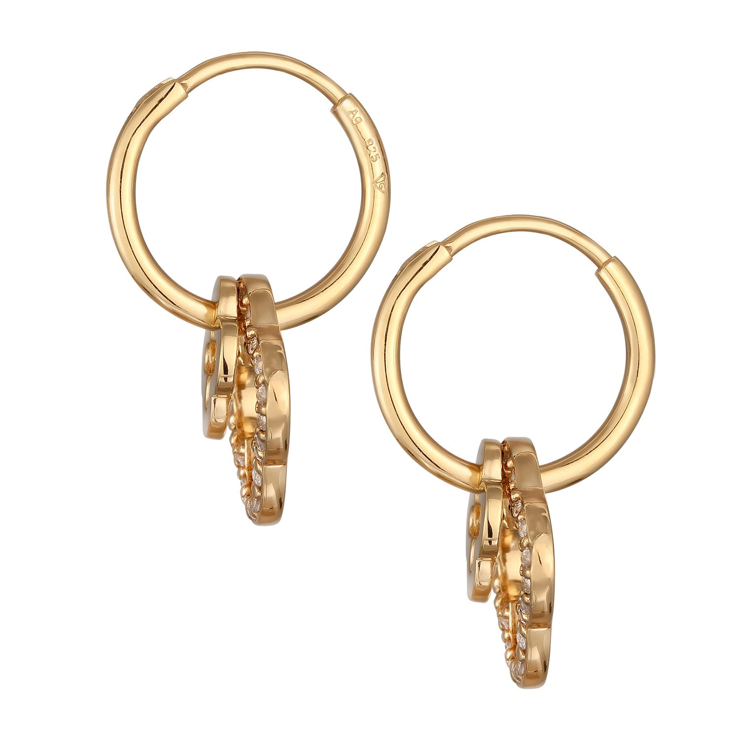 Gold - Elli | Creolen Kleeblatt | Zirkonia (Weiß) | 925 Sterling Silber