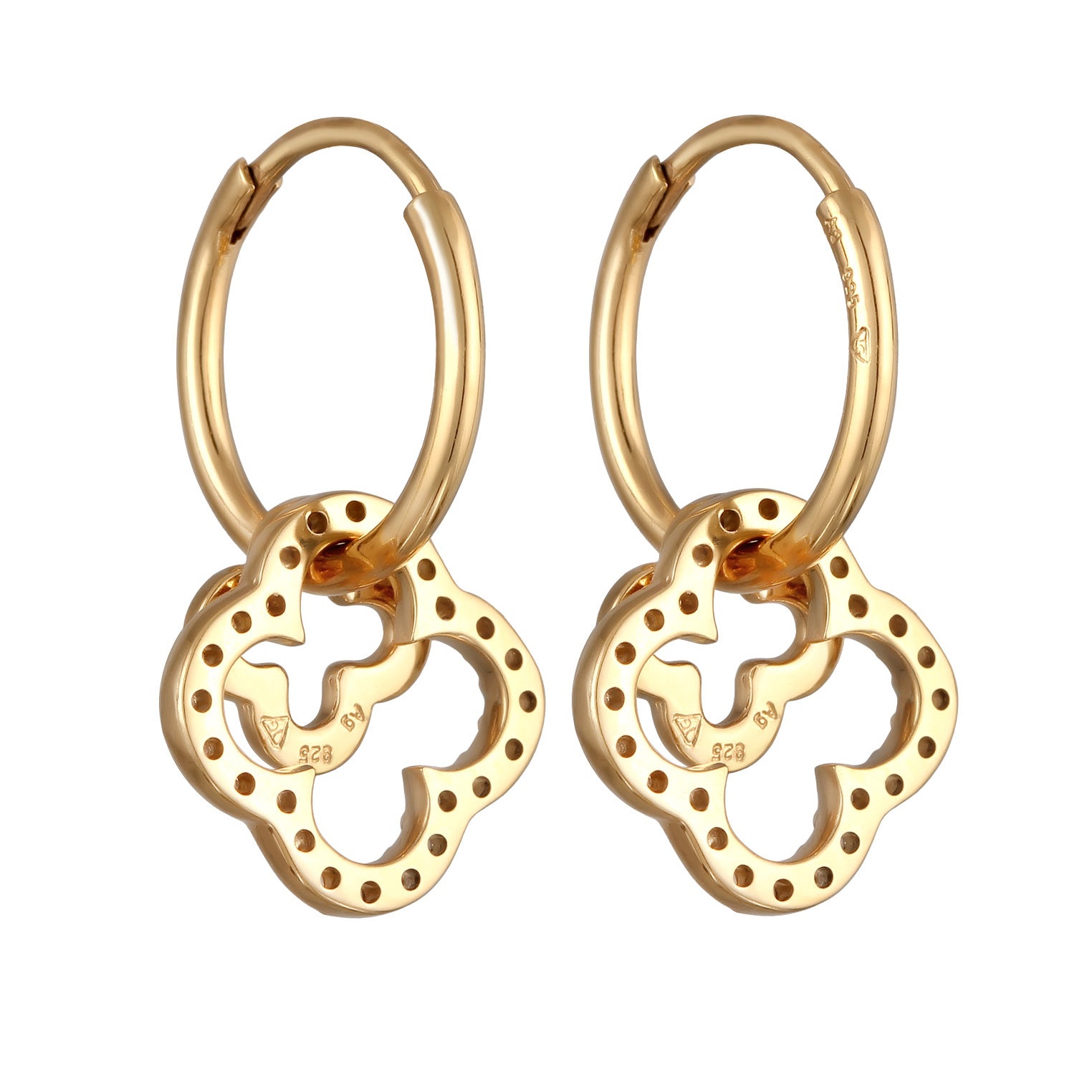 Gold - Elli | Creolen Kleeblatt | Zirkonia (Weiß) | 925 Sterling Silber