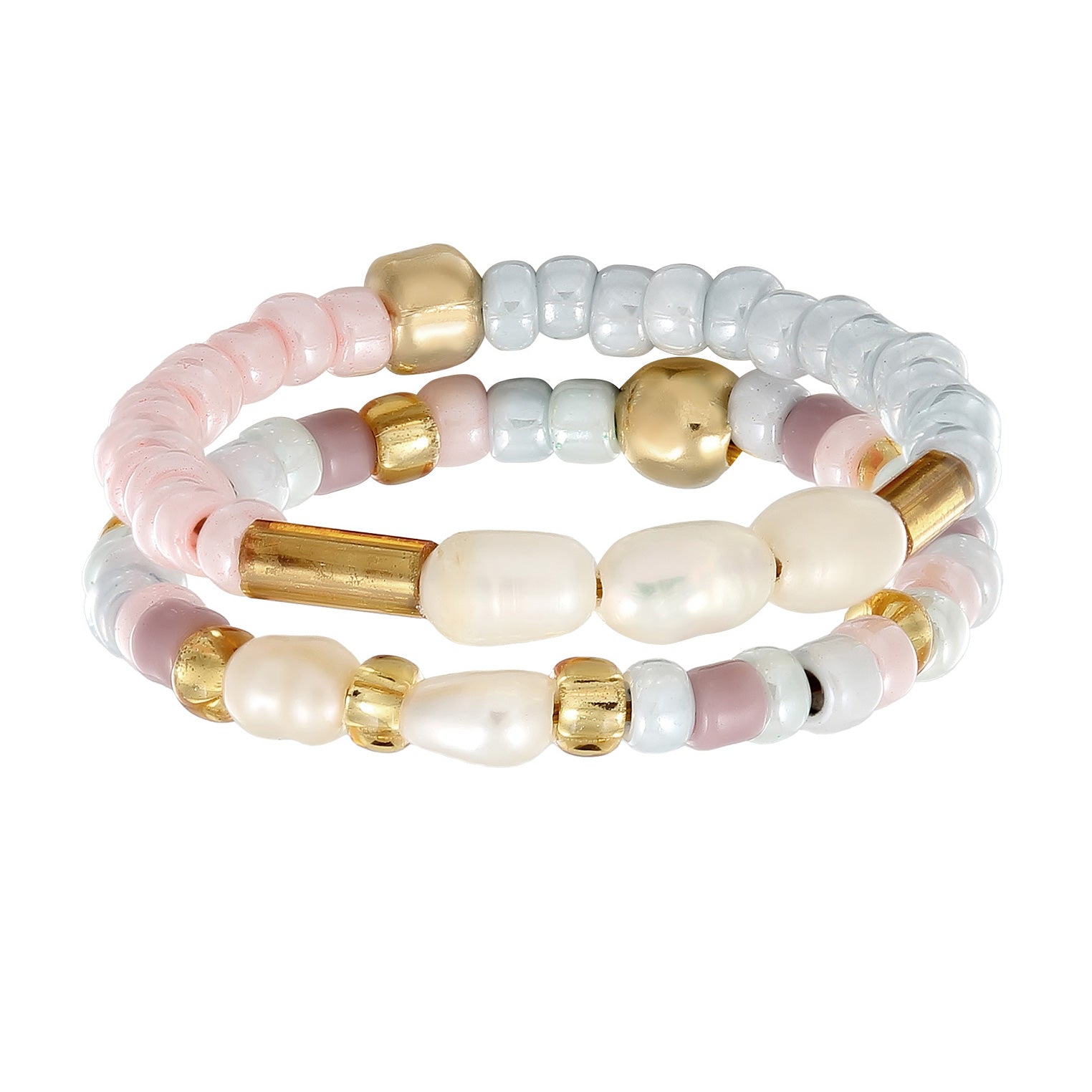 Bunt - Elli | Ringset Beads | Süßwasserzuchtperlen | 925 Sterling Silber vergoldet