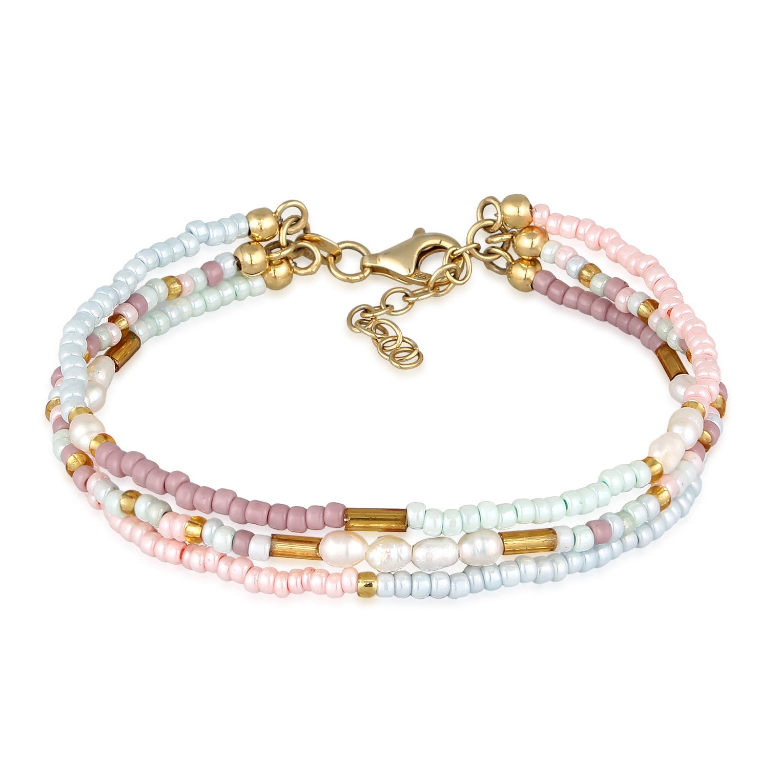 Bunt - Elli | Layer-Armband | Süßwasserzuchtperlen (Pastell) | 925 Sterling Silber vergoldet