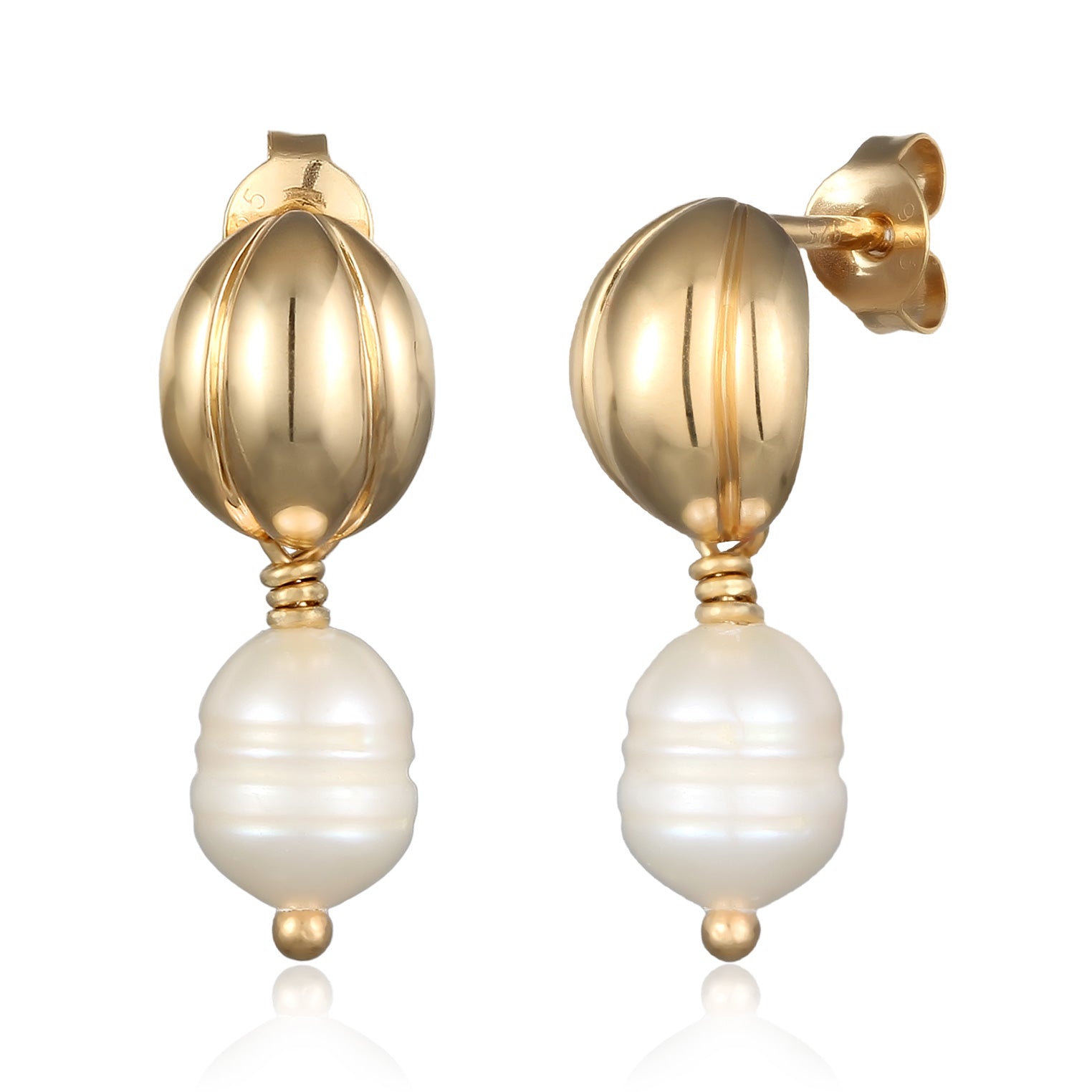 Gold - Elli PREMIUM | Ohrstecker | Süßwasserzuchtperle | 925er Sterling Silber vergoldet