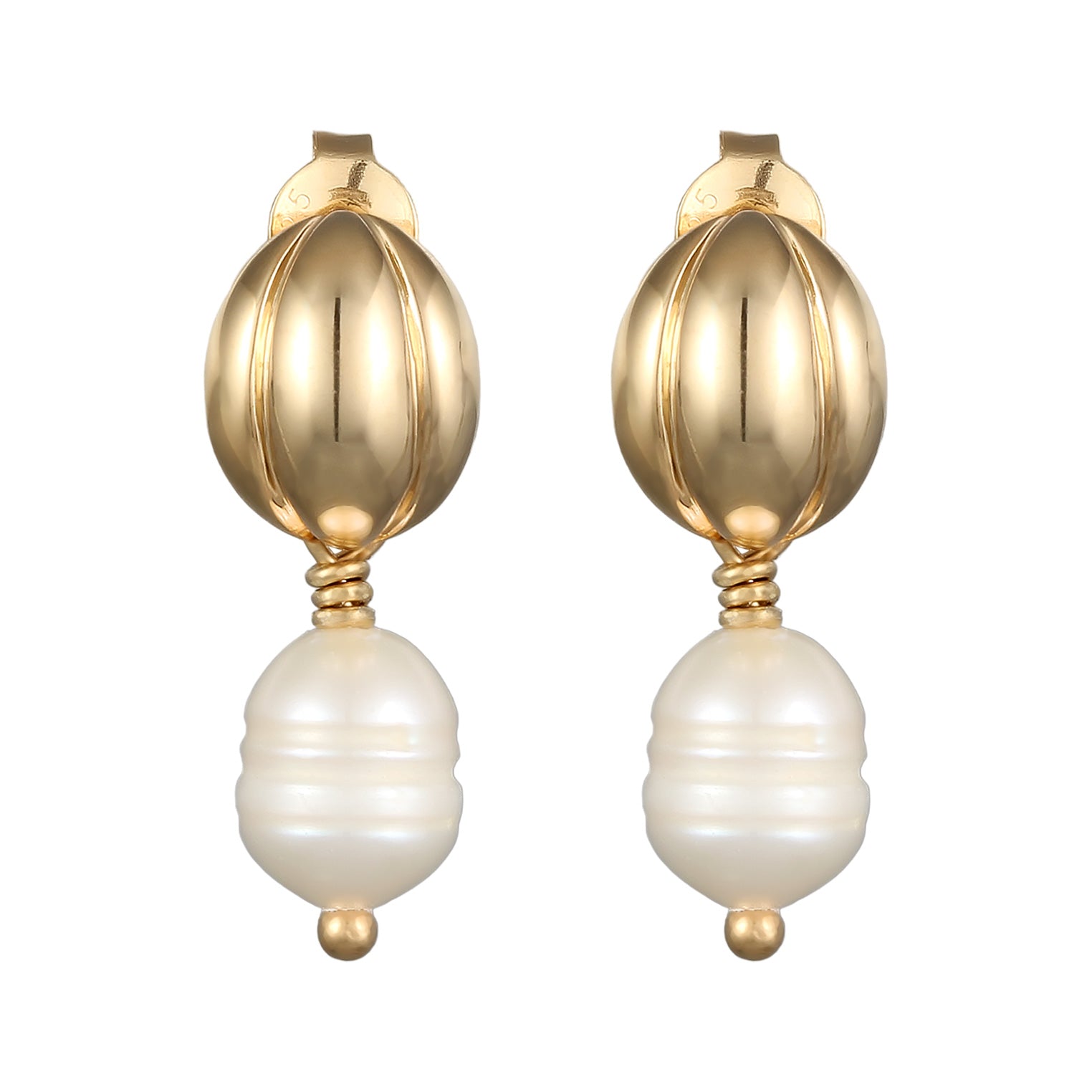 Gold - Elli PREMIUM | Ohrstecker | Süßwasserzuchtperle | 925er Sterling Silber vergoldet