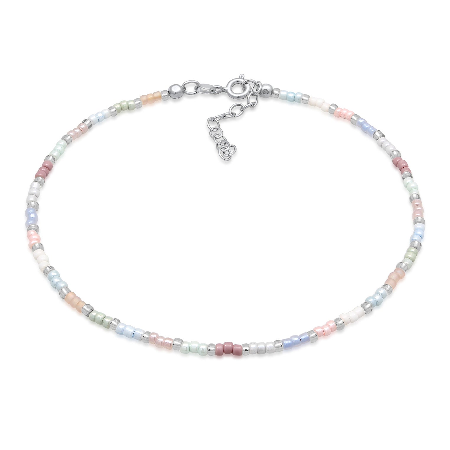 Silber - Elli | Fußkettchen Sommer | Glasperlen (Bunt) | 925 Sterling Silber