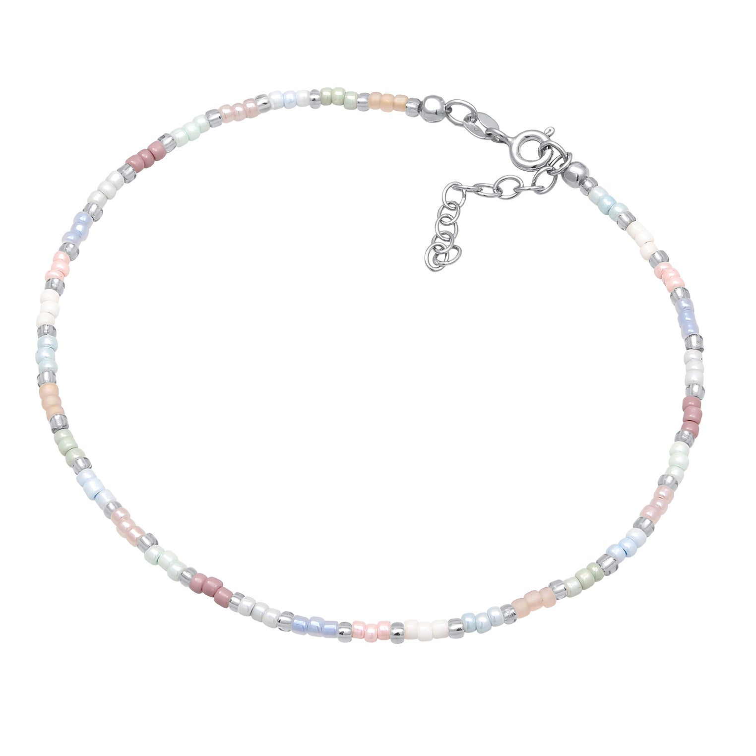Silber - Elli | Fußkettchen Sommer | Glasperlen (Bunt) | 925 Sterling Silber