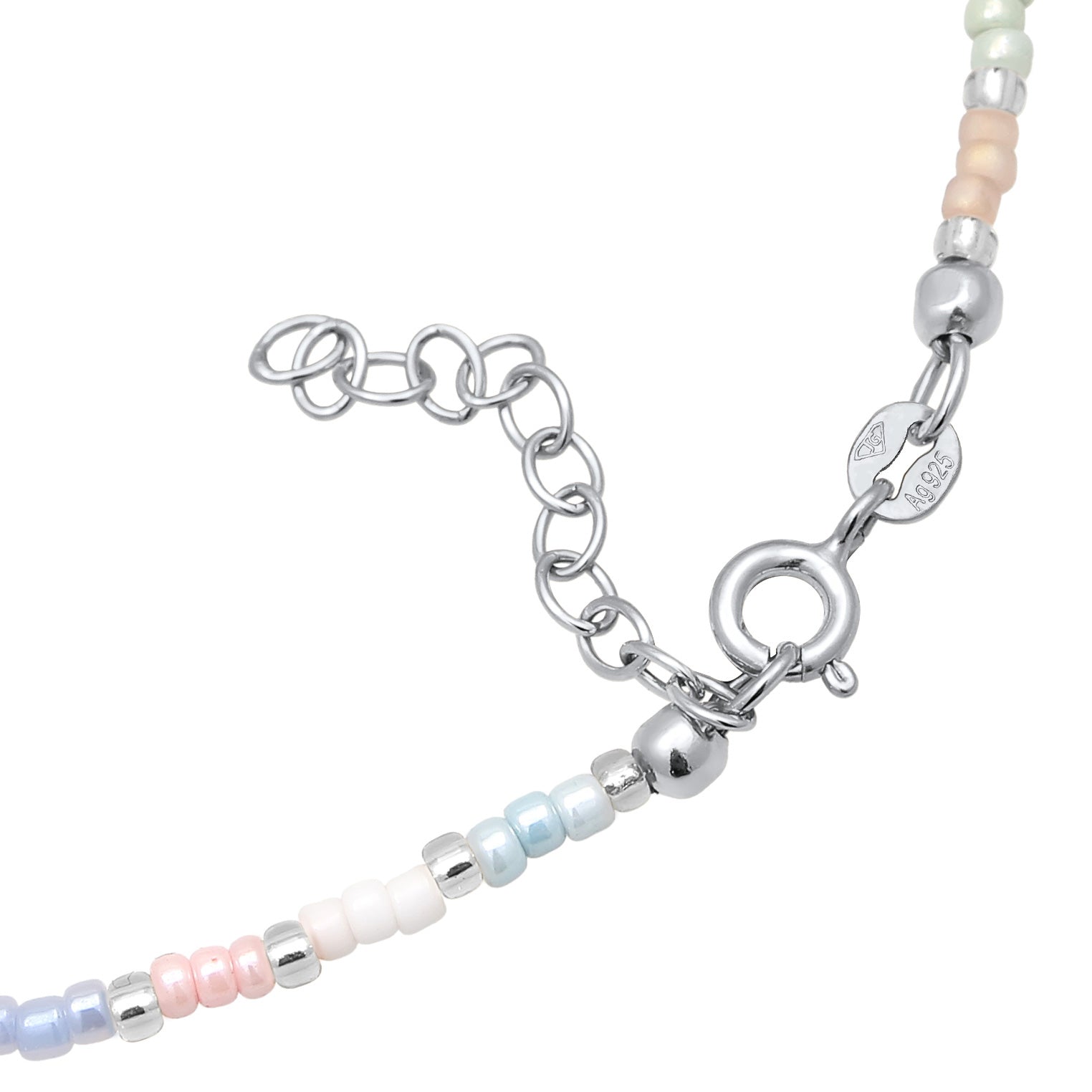 Silber - Elli | Fußkettchen Sommer | Glasperlen (Bunt) | 925 Sterling Silber