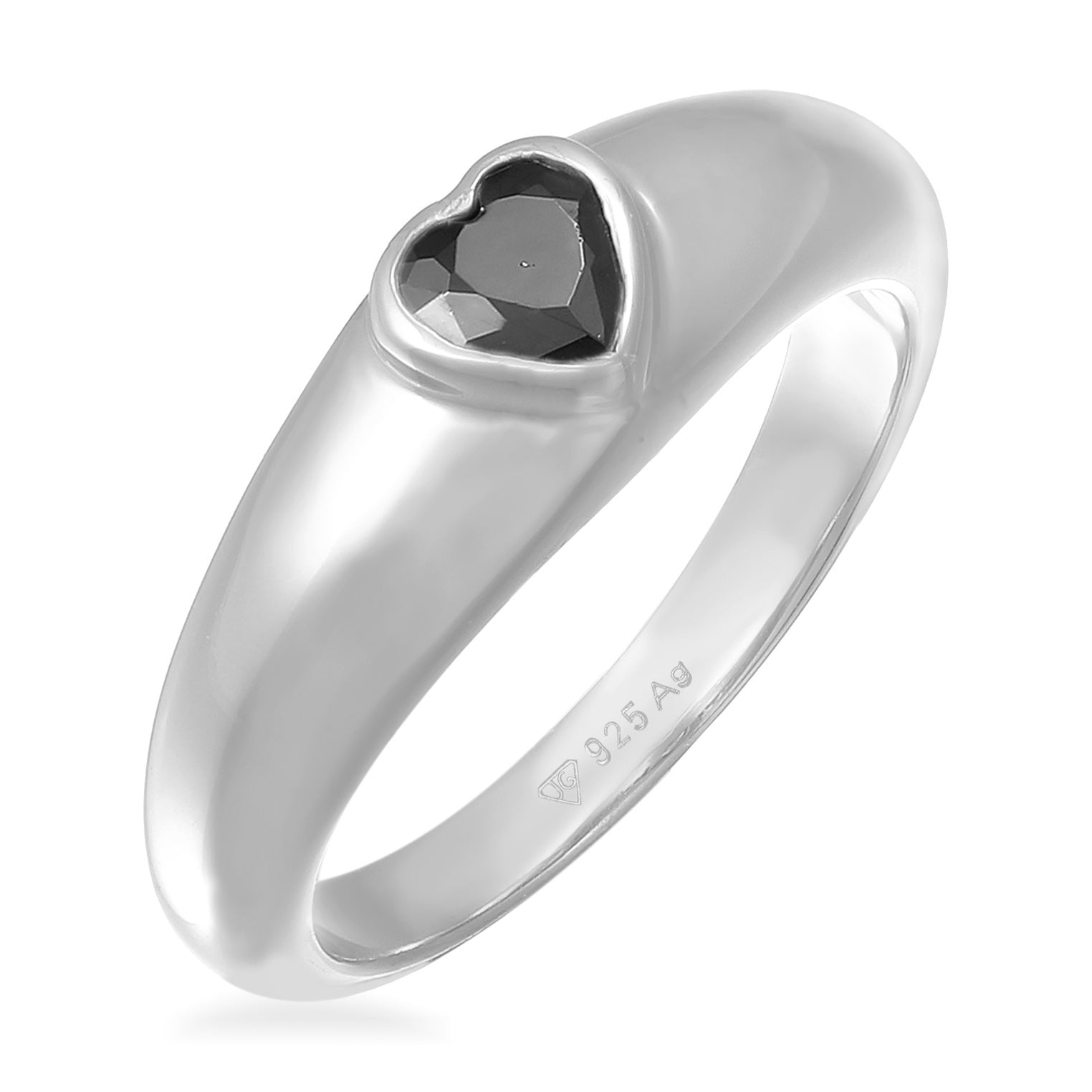 Schwarz - Elli | Siegelring Herz | Zirkonia (Schwarz) | 925 Sterling Silber