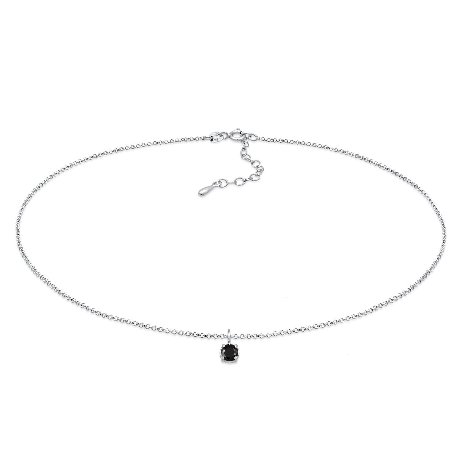 Silber - Elli | Choker Solitär | Zirkonia (Schwarz) | 925 Sterling Silber