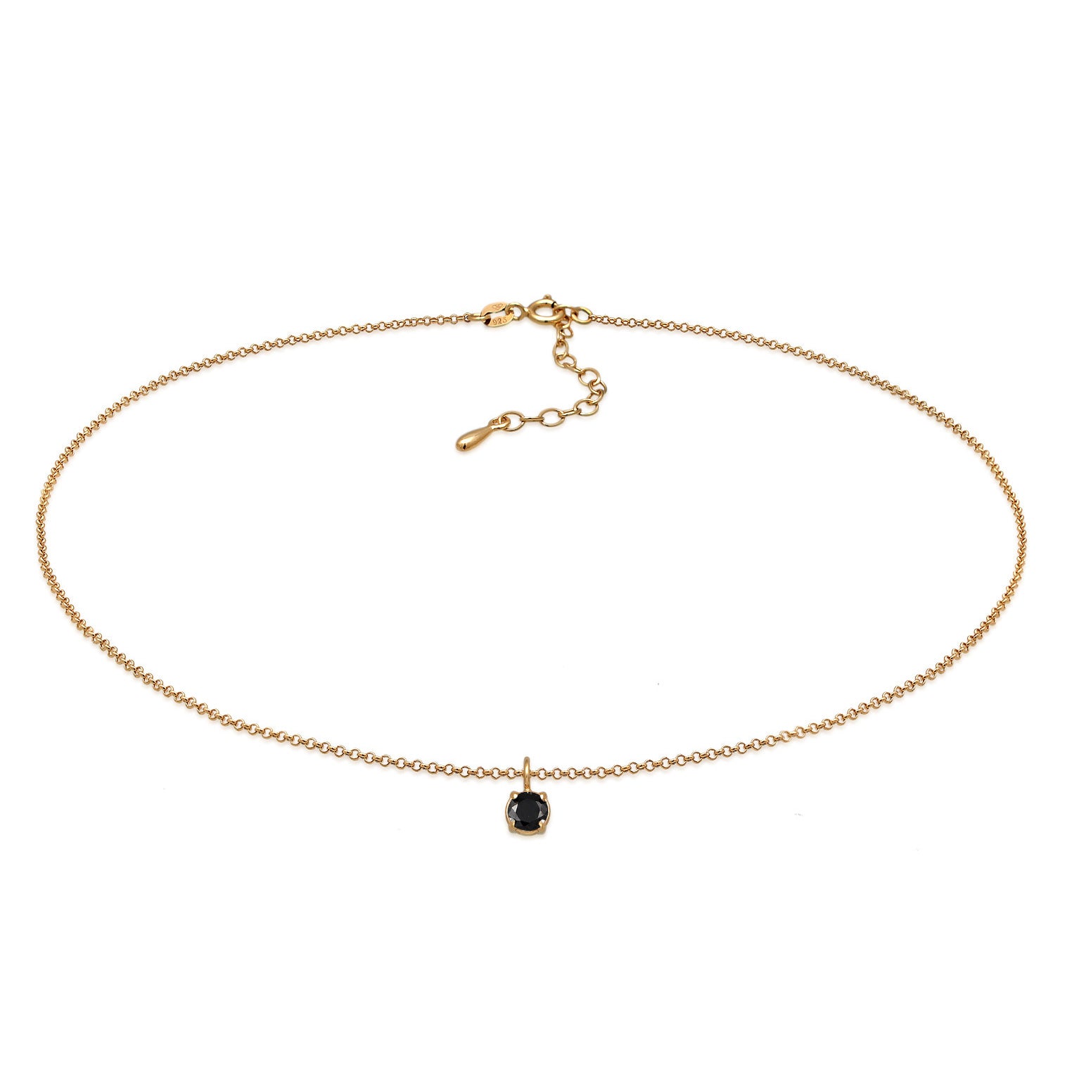 Schwarz - Elli | Choker Solitär | Zirkonia (Schwarz) | 925 Sterling Silber vergoldet