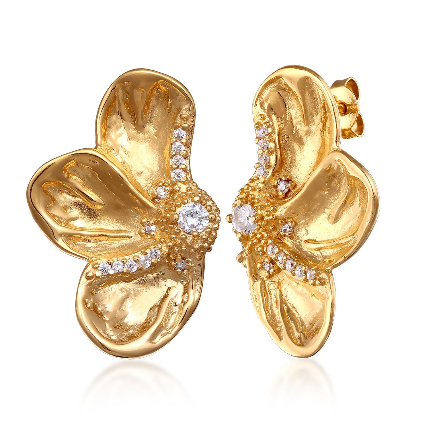 Gold - Elli PREMIUM | Ohrstecker Blume | Zirkonia (Weiß) | 925 Sterling Silber vergoldet