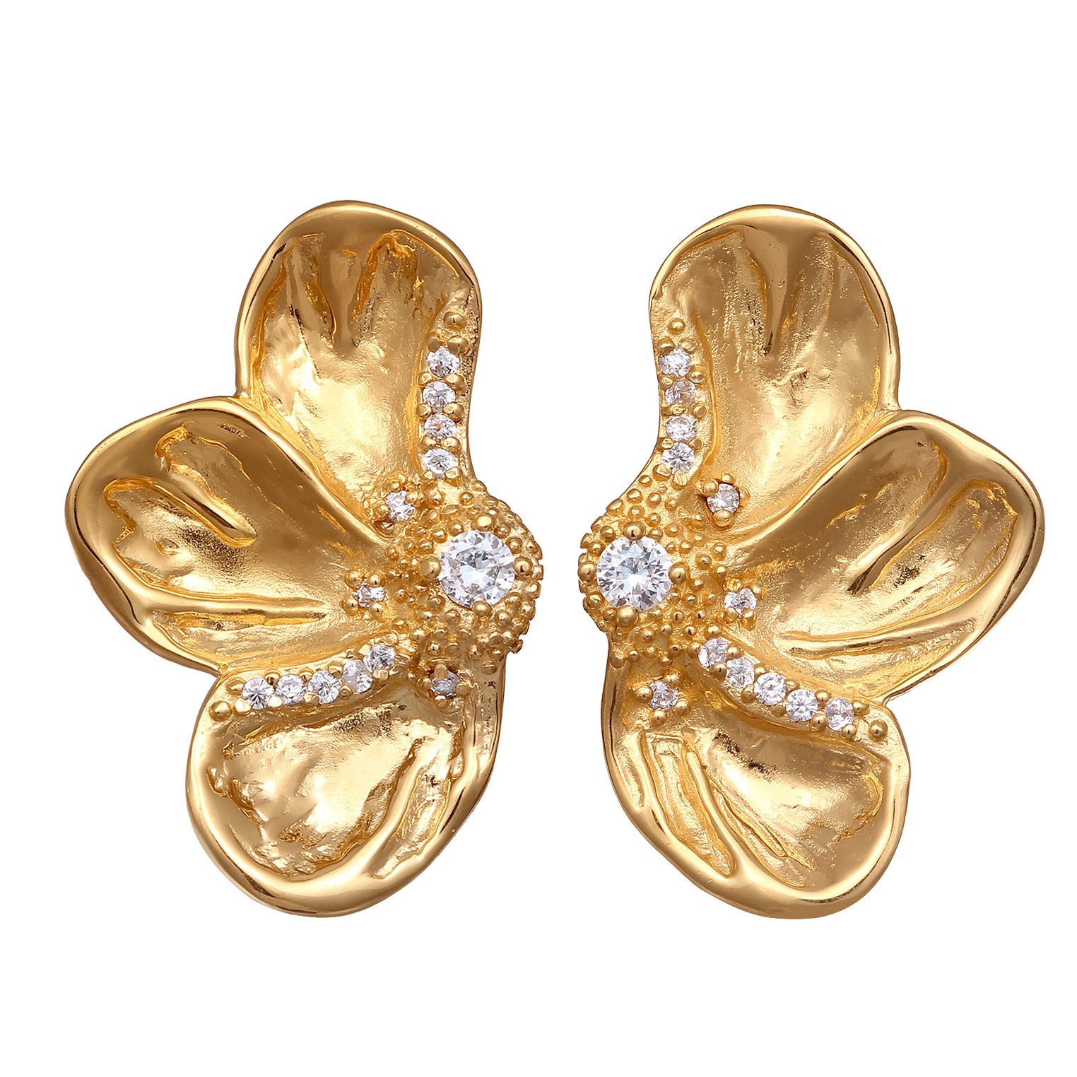 Gold - Elli PREMIUM | Ohrstecker Blume | Zirkonia (Weiß) | 925 Sterling Silber vergoldet