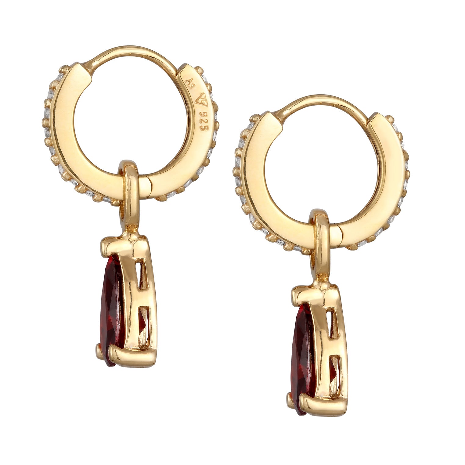 Gold - Elli | Creolen Tropfen | Zirkonia (Rot & Weiß) | 925 Sterling Silber vergoldet