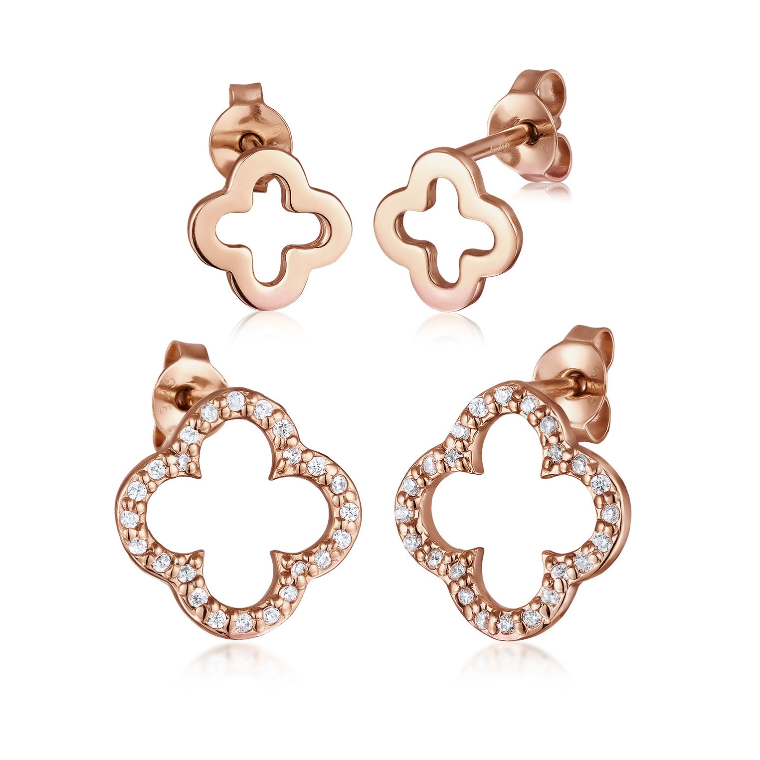 Roségold - Elli | Ohrstecker Set Kleeblatt | Zirkonia (Weiß) | 925 Sterling Silber Rosévergoldet
