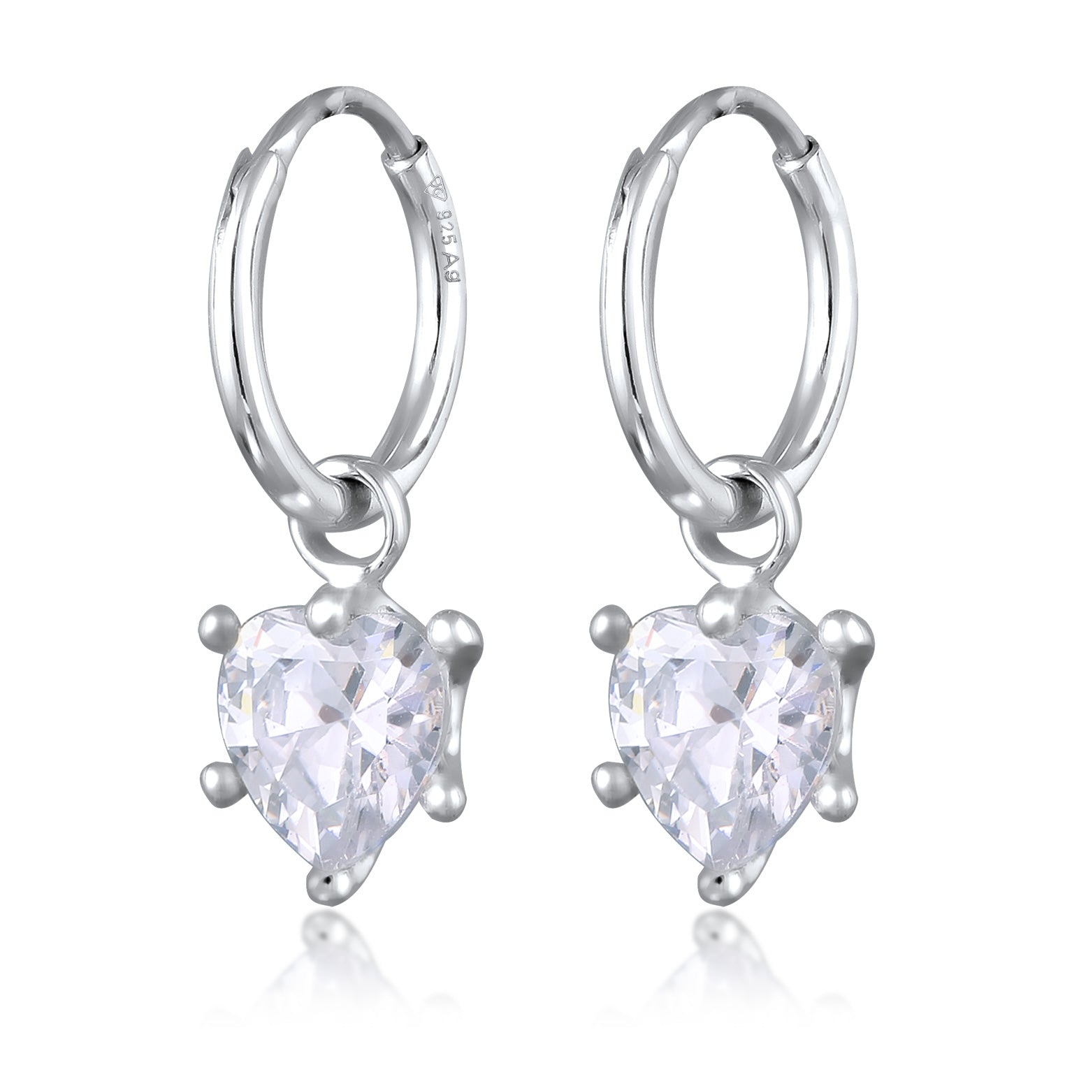 Silber - Elli | Creolen Herz | Zirkonia (Weiß) | 925 Sterling Silber