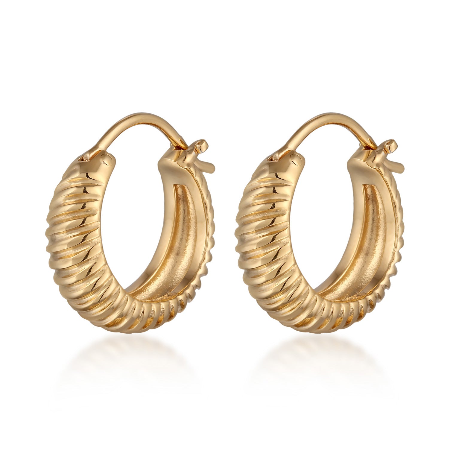 Gold - Elli | Creolen Rillen | 925 Sterling Silber vergoldet