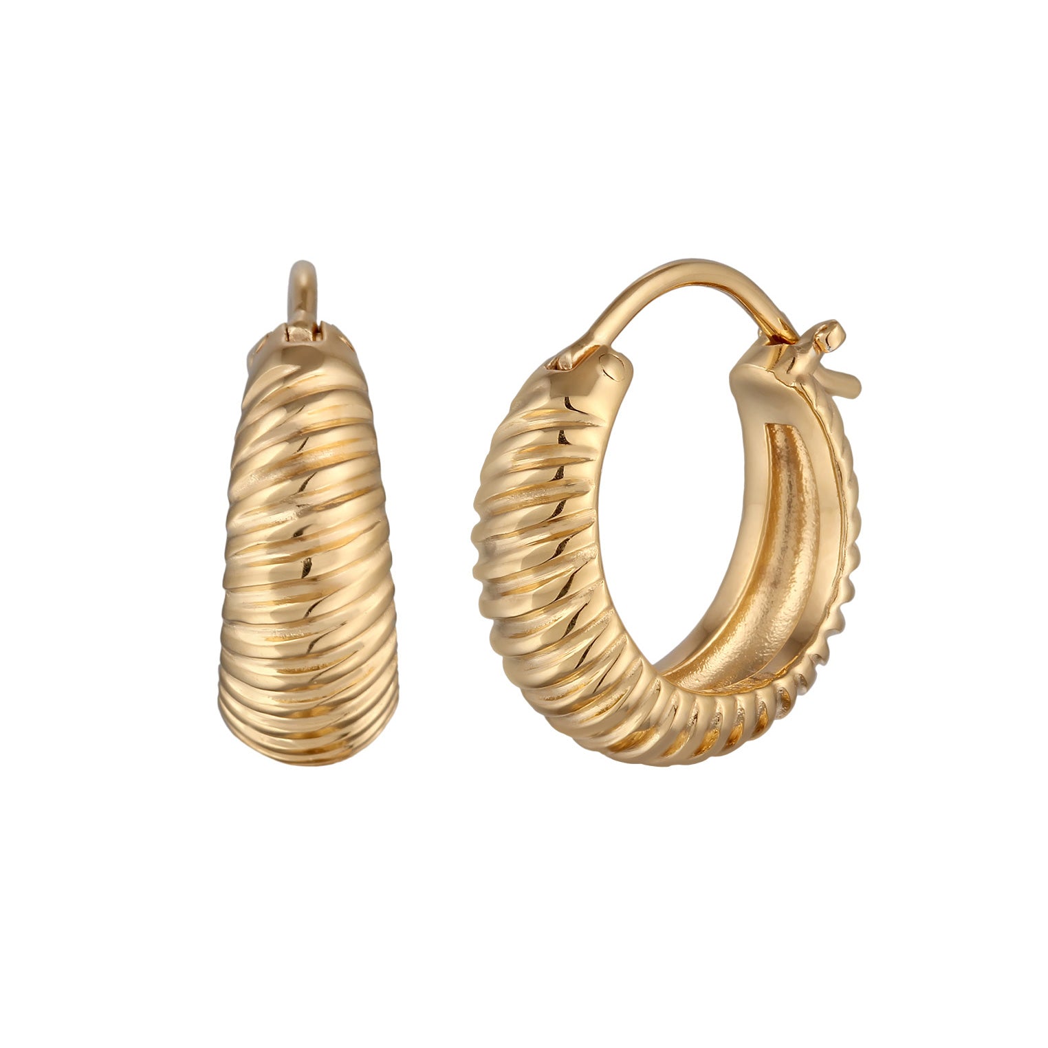 Gold - Elli | Creolen Rillen | 925 Sterling Silber vergoldet