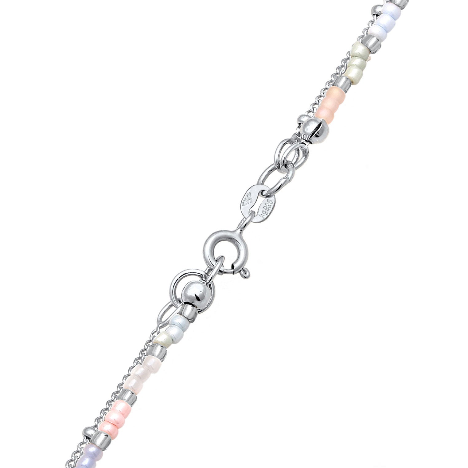 Silber - Elli | Layer-Halskette Plättchen Anhänger | Glas Perlen (Pastell) | 925 Sterling Silber