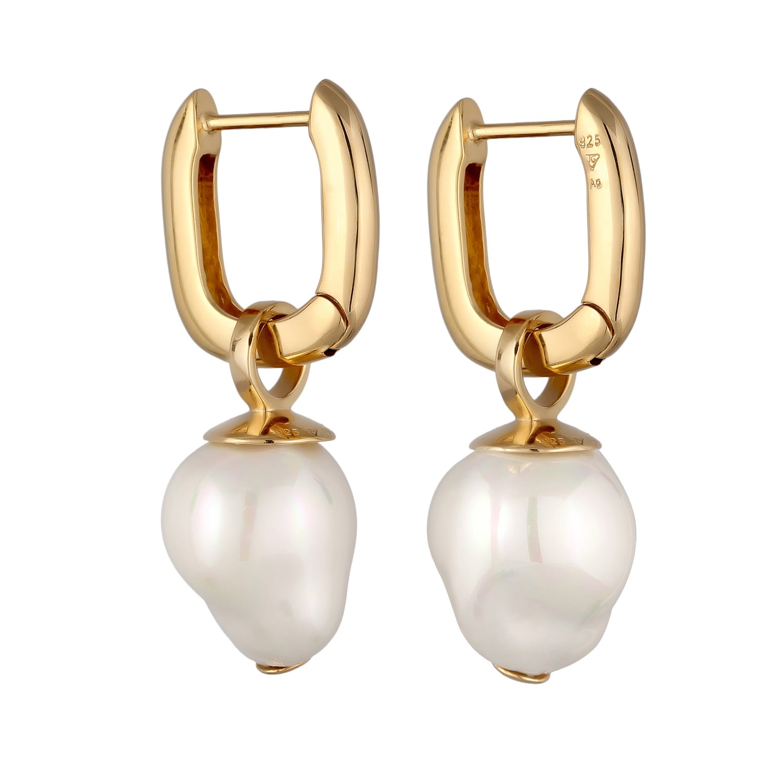 Gold - Elli PREMIUM | Creolen | Muschelkernperlen (Weiß) | 925 Sterling Silber vergoldet