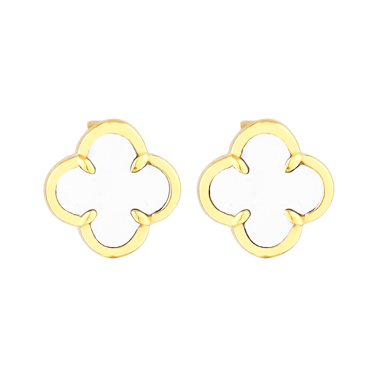 Weiß - Elli | Ohrstecker Kleeblatt | Emaille (Weiß) | 925 Sterling Silber vergoldet