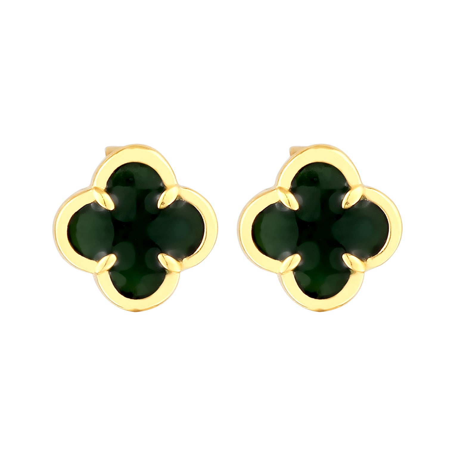Grün - Elli | Ohrstecker Kleeblatt | Emaille (Grün) | 925 Sterling Silber vergoldet