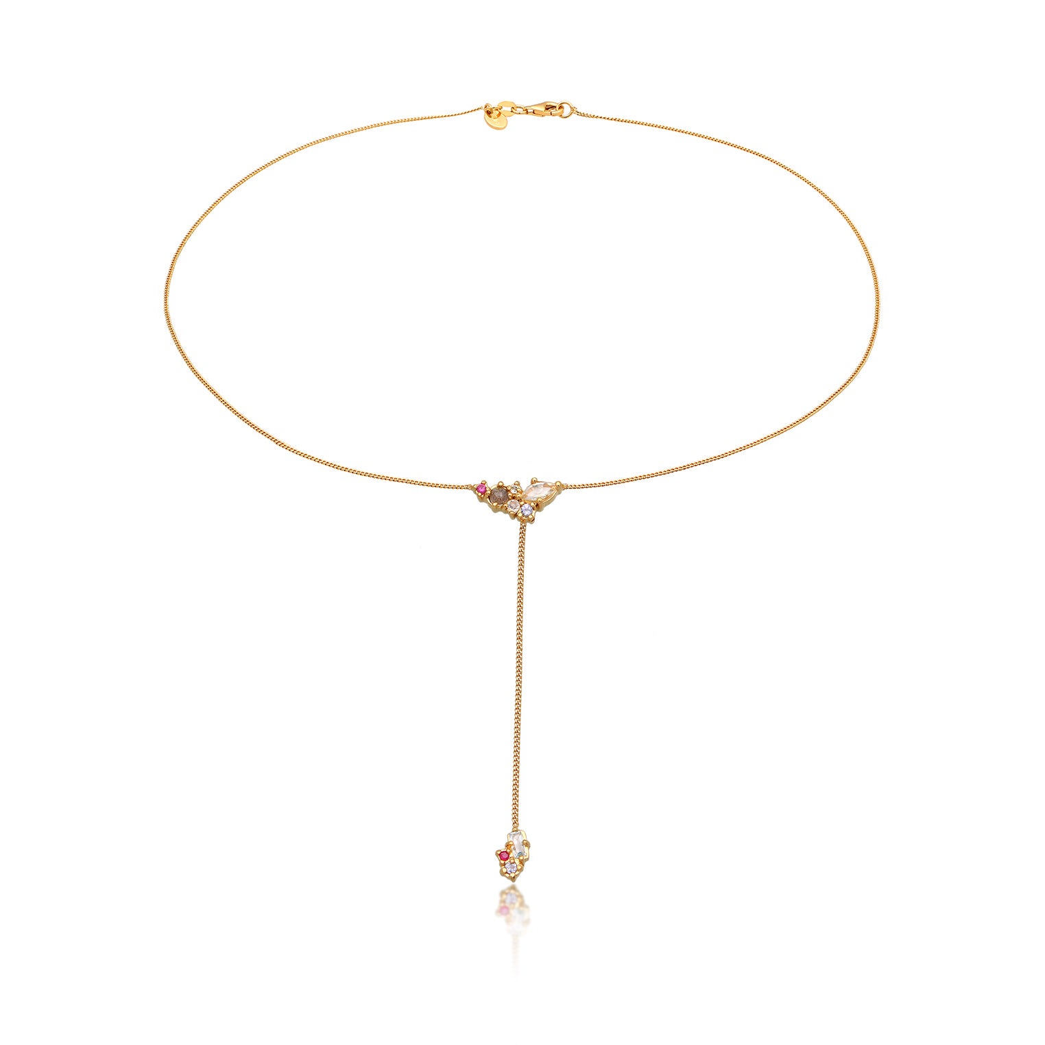 Gold - Elli PREMIUM | Y-Halskette | Amethyst, Topas & Saphir (Hellgrün, Hellblau, Rosa) | 925 Sterling Silber vergoldet
