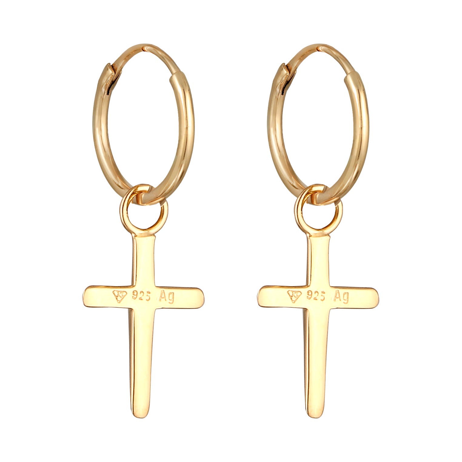 Gold - Elli | Creolen Kreuz | 925 Sterling Silber vergoldet
