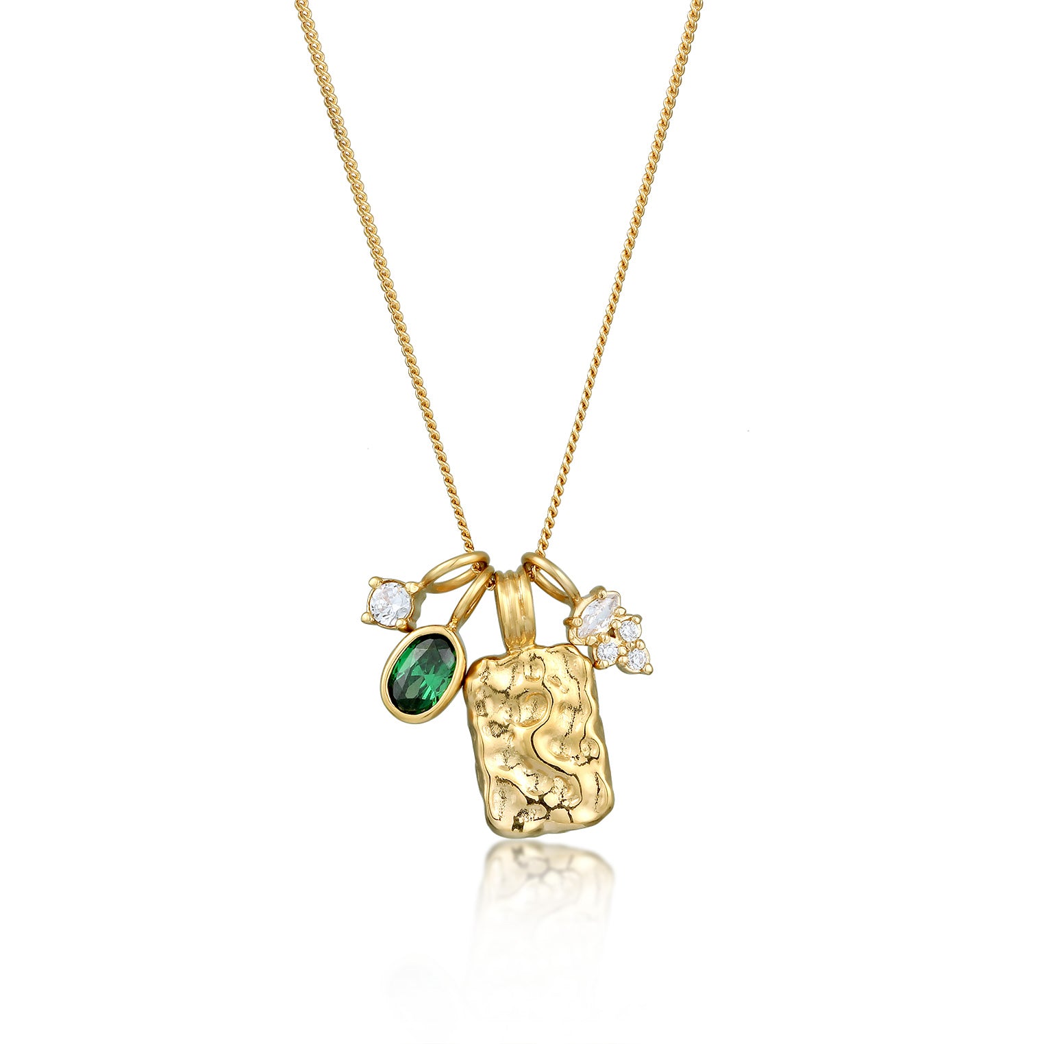Gold - Elli PREMIUM | Halskette mit Plättchen Organic | Zirkonia (Grün, Weiß) | 925 Sterling Silber vergoldet