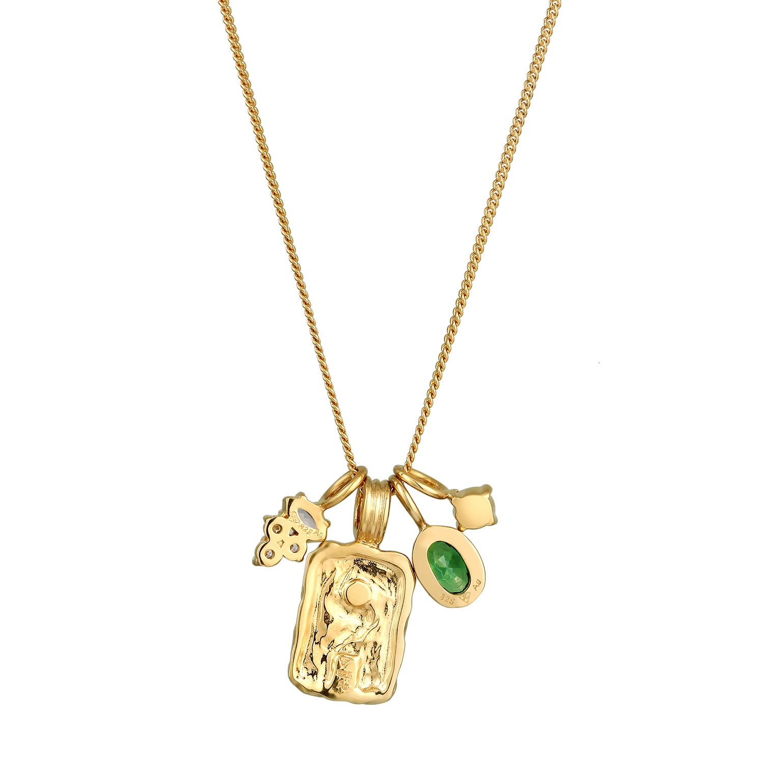 Gold - Elli PREMIUM | Halskette mit Plättchen Organic | Zirkonia (Grün, Weiß) | 925 Sterling Silber vergoldet