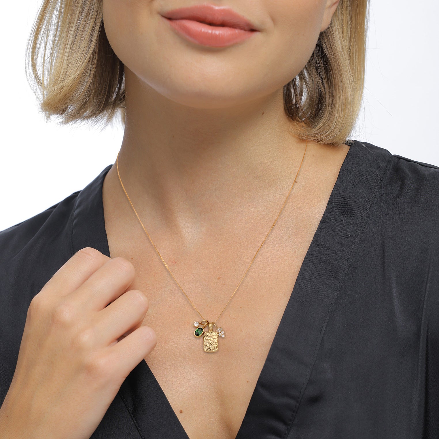 Gold - Elli PREMIUM | Halskette mit Plättchen Organic | Zirkonia (Grün, Weiß) | 925 Sterling Silber vergoldet