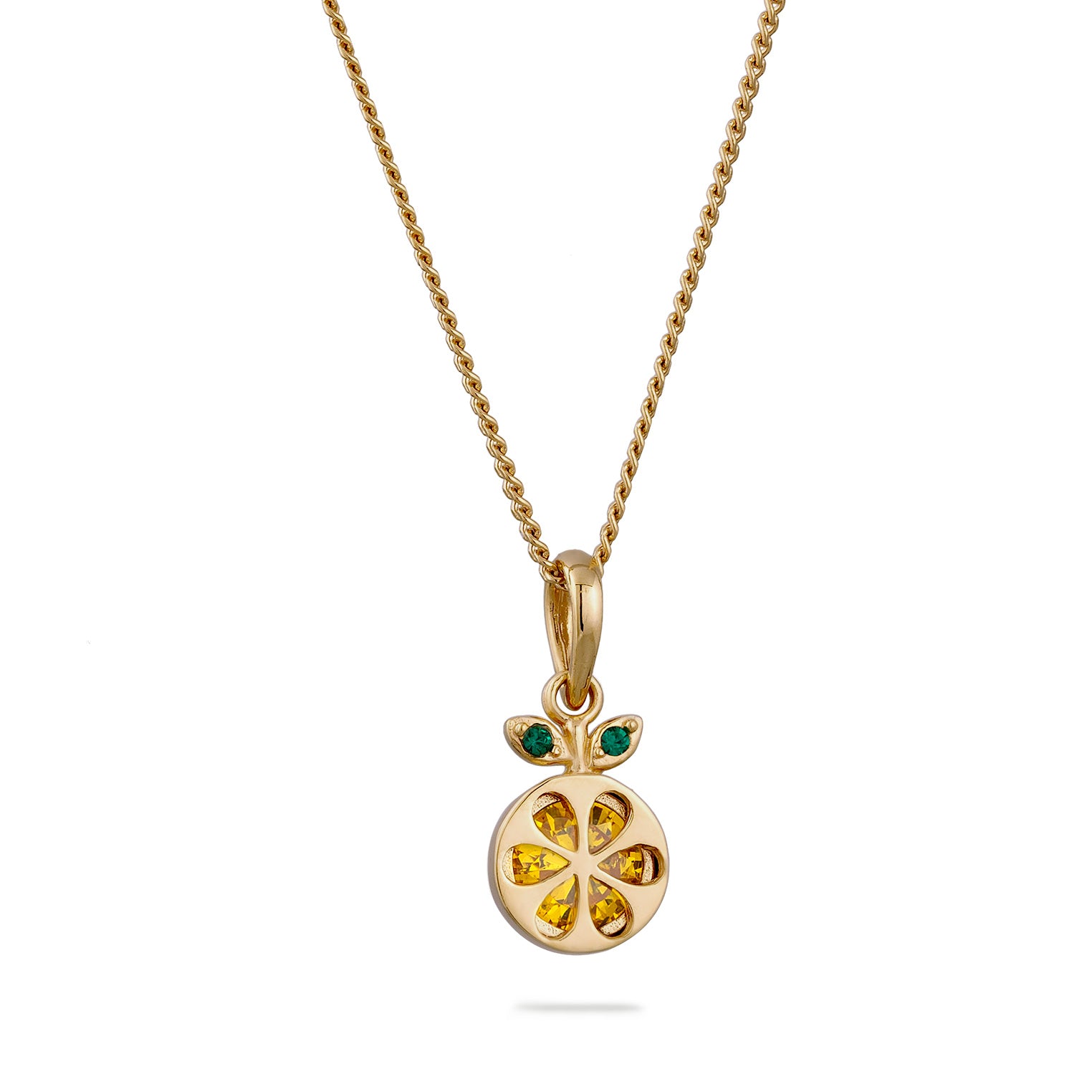 Gold - Nenalina | Halskette Anhänger Orange | Zirkonia (Gelb) & Glaskristalle (Grün) | 925 Sterling Silber vergoldet