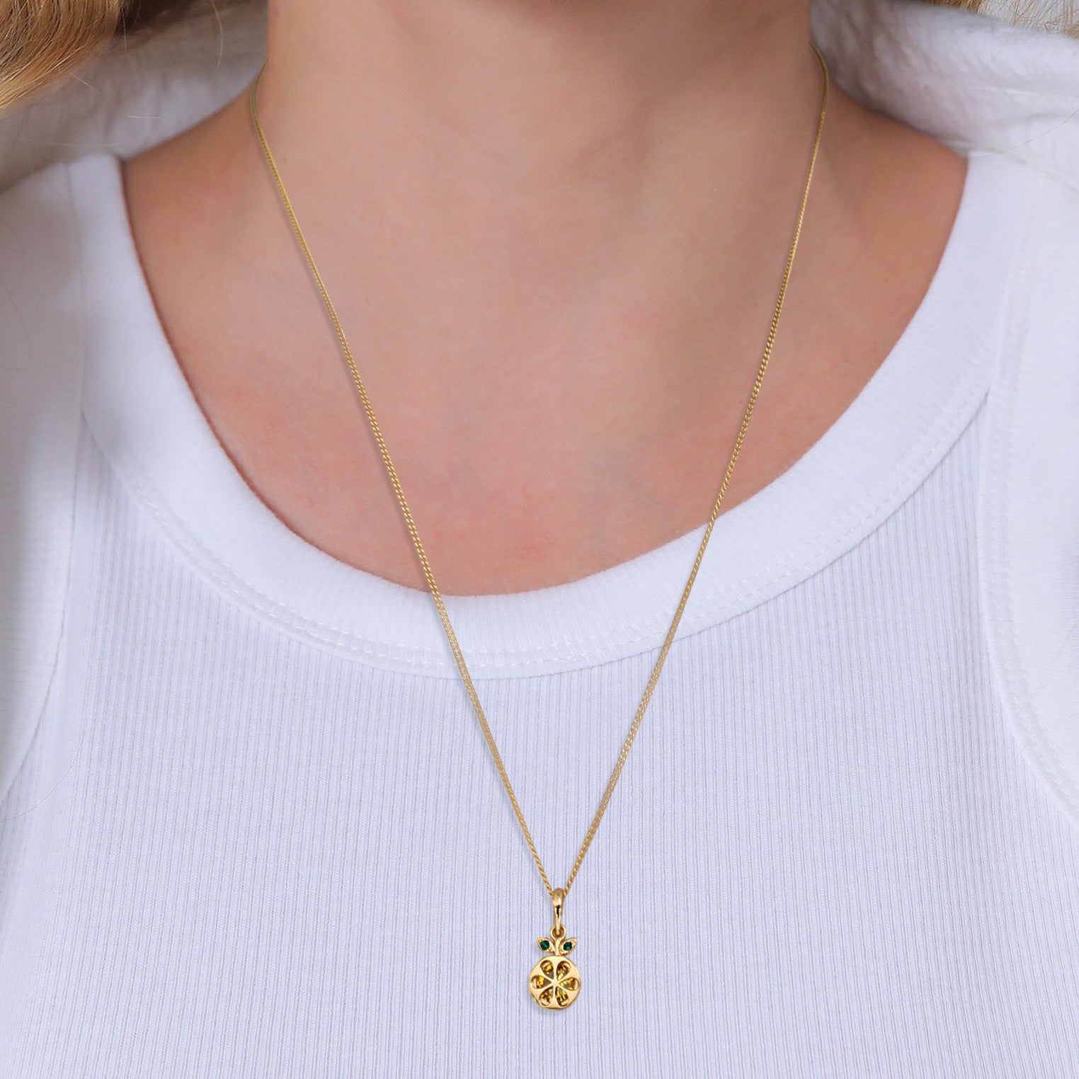 Gold - Nenalina | Halskette Anhänger Orange | Zirkonia (Gelb) & Glaskristalle (Grün) | 925 Sterling Silber vergoldet
