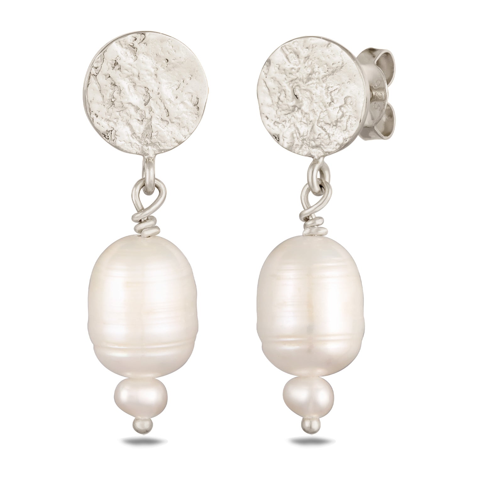 Silber - Elli PREMIUM | Ohrstecker Plättchen | Süßwasserzuchtperlen | 925 Sterling Silber