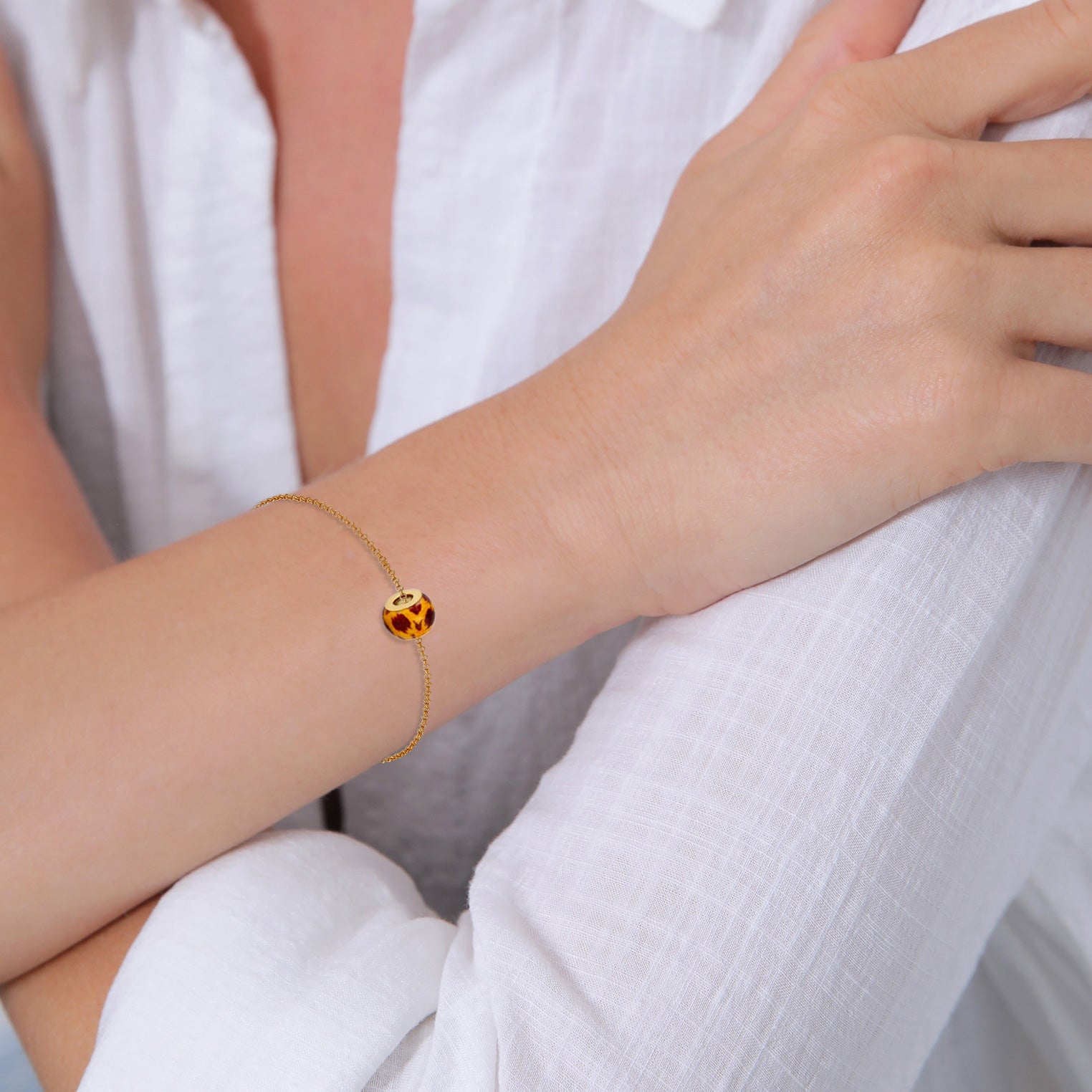 Gold - Elli | Anhänger Bead | Emaille (Leo) | 925 Sterling Silber vergoldet
