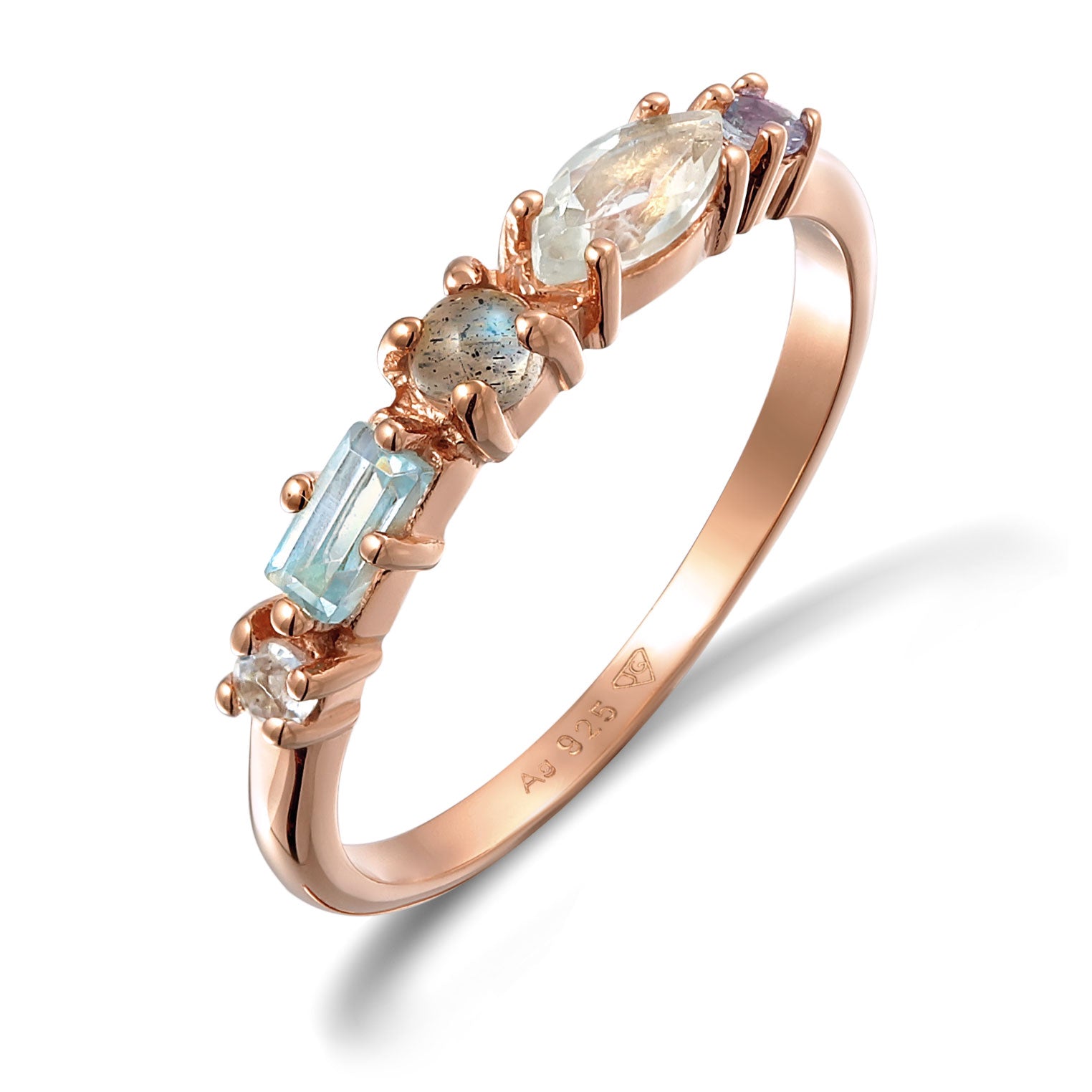 Roségold - Elli PREMIUM | Memoire Ring | Amethyst (Hellgrün), Topas (Hellblau), Tansanit (Lila) | 925er Sterling Silber Roségold