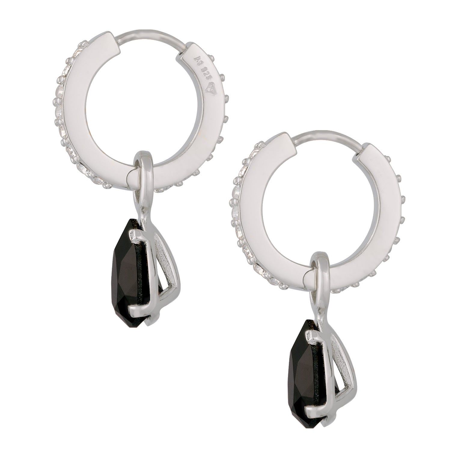 Silber - Elli | Creolen Tropfen | Mit Kristallen von Swarovski® (Schwarz & Weiß) | 925 Sterling Silber