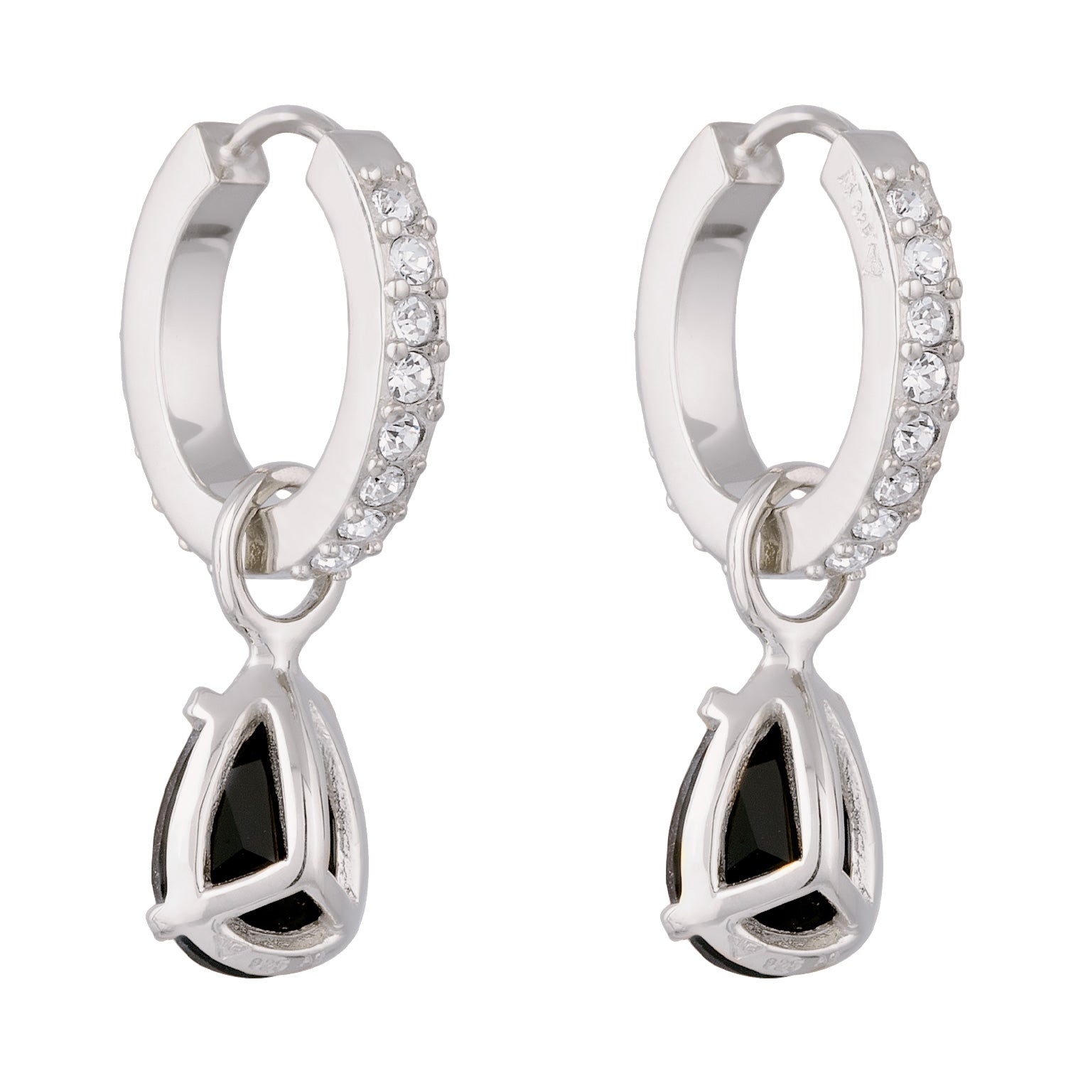 Silber - Elli | Creolen Tropfen | Mit Kristallen von Swarovski® (Schwarz & Weiß) | 925 Sterling Silber
