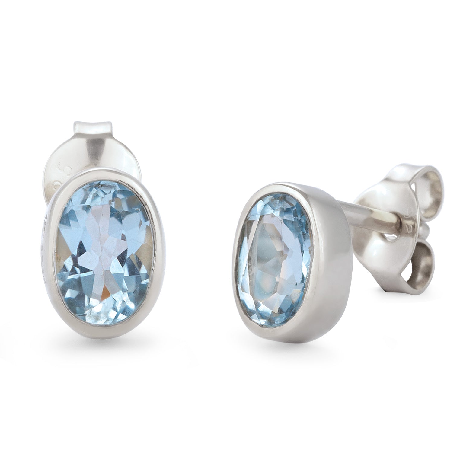 Silber - Elli | Ohrstecker Oval | Topas (Hellblau) | 925 Sterling Silber