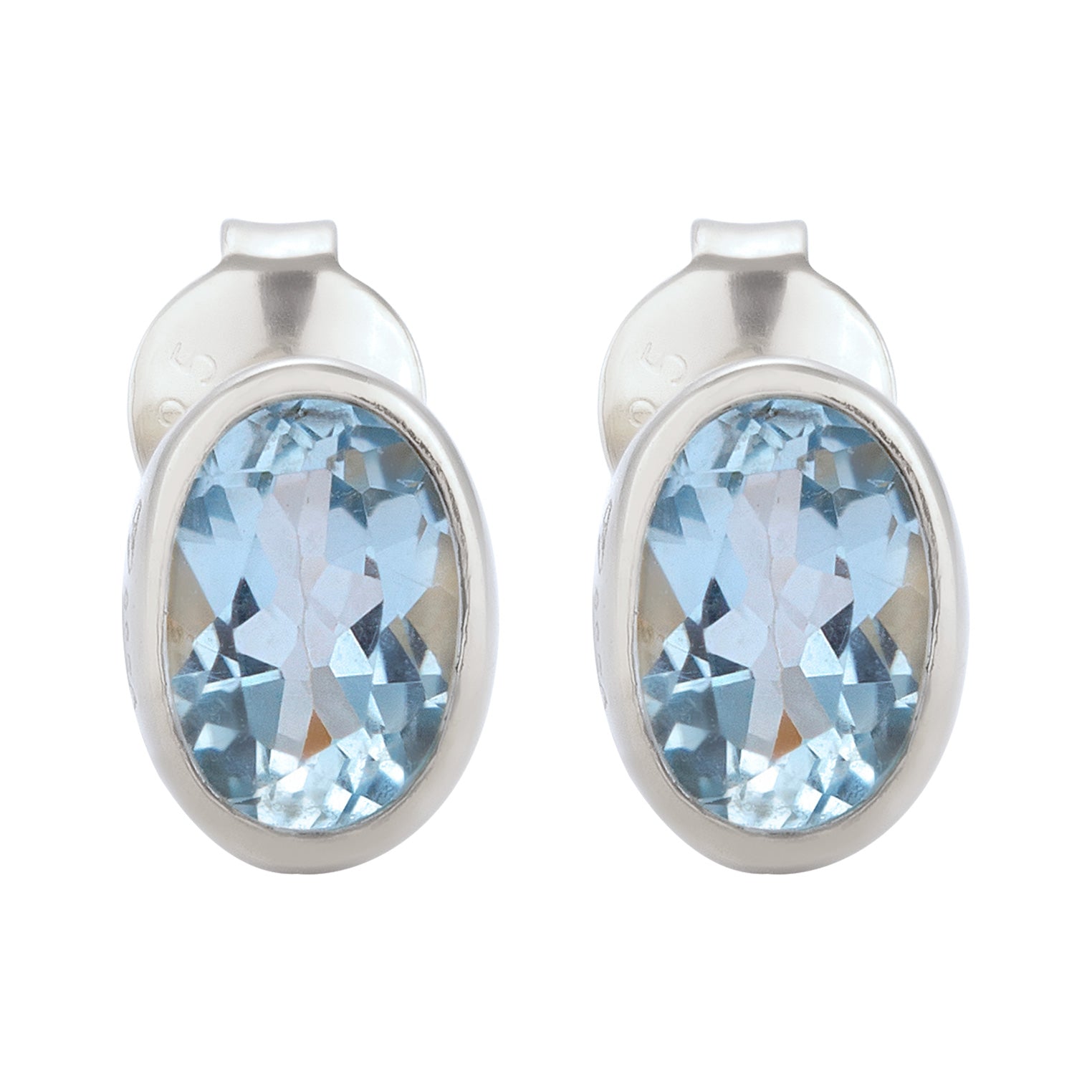 Silber - Elli | Ohrstecker Oval | Topas (Hellblau) | 925 Sterling Silber