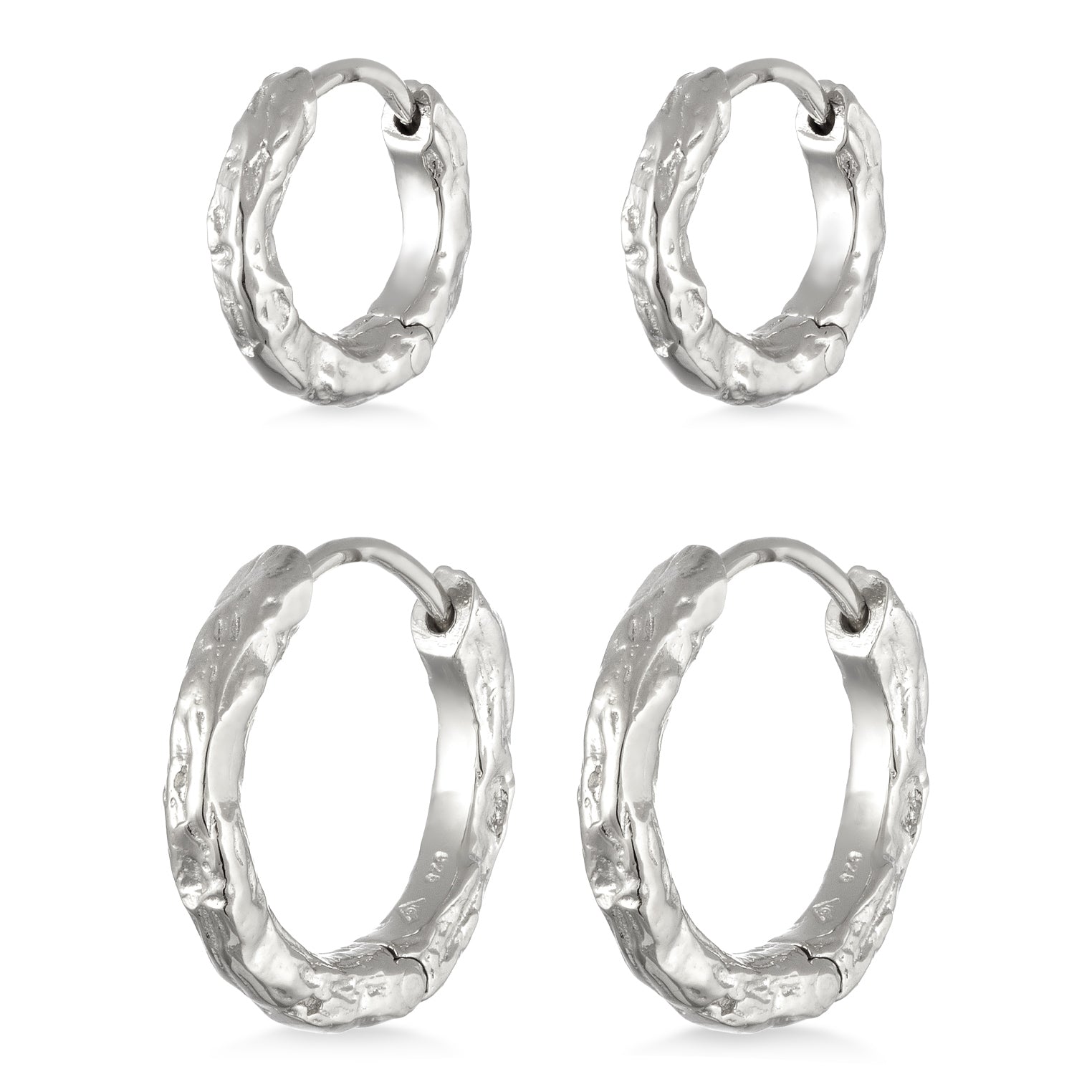 Silber - Elli | Creoles Set Strukturiert | 925 Sterling Silber