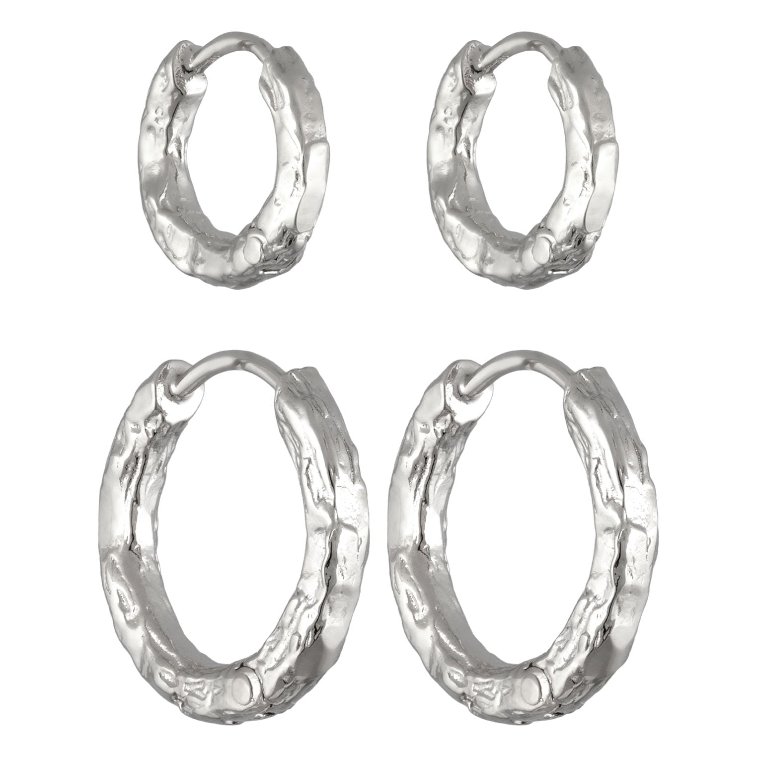 Silber - Elli | Creoles Set Strukturiert | 925 Sterling Silber