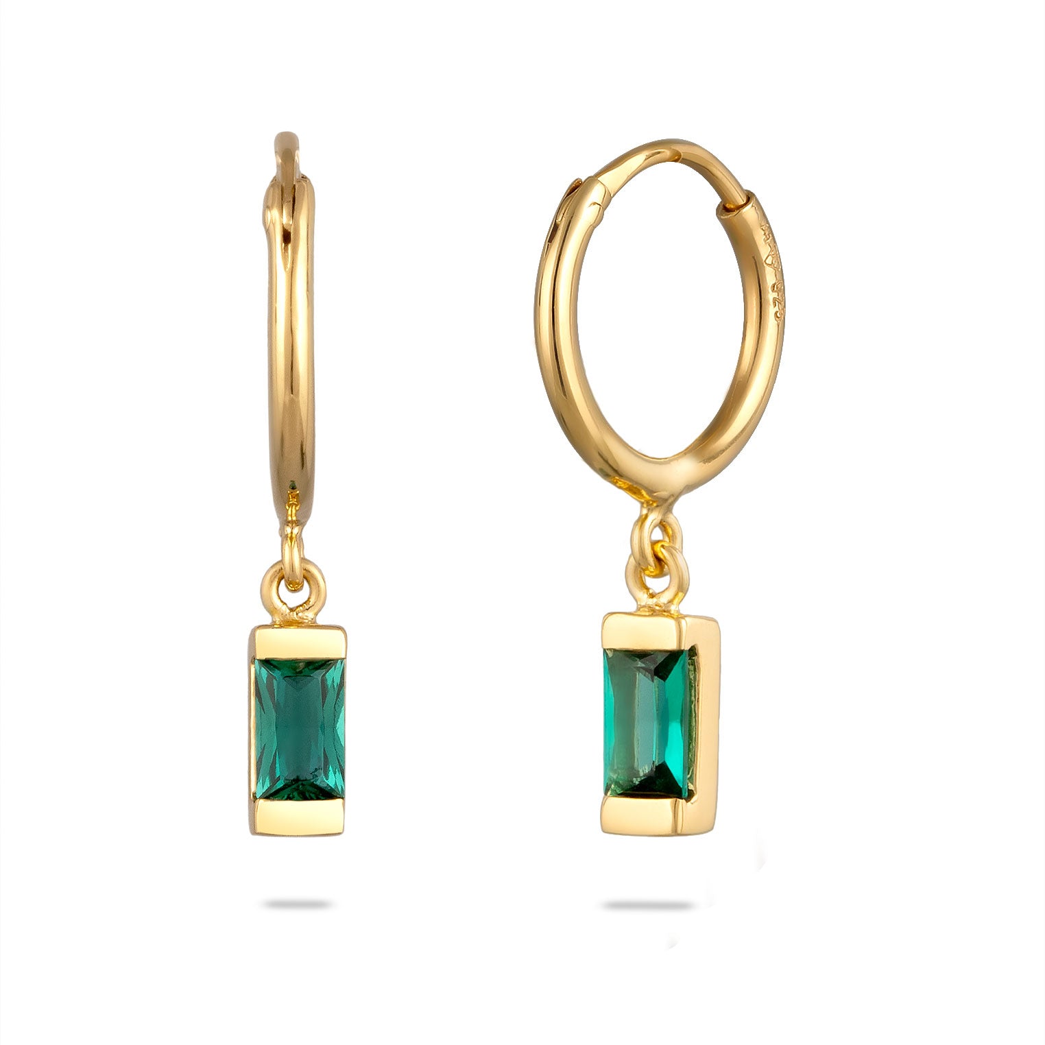 Gold - Elli PREMIUM | Creolen Anhänger Rechteck | Synthetischer Smaragd (Grün) | 925 Sterling Silber vergoldet
