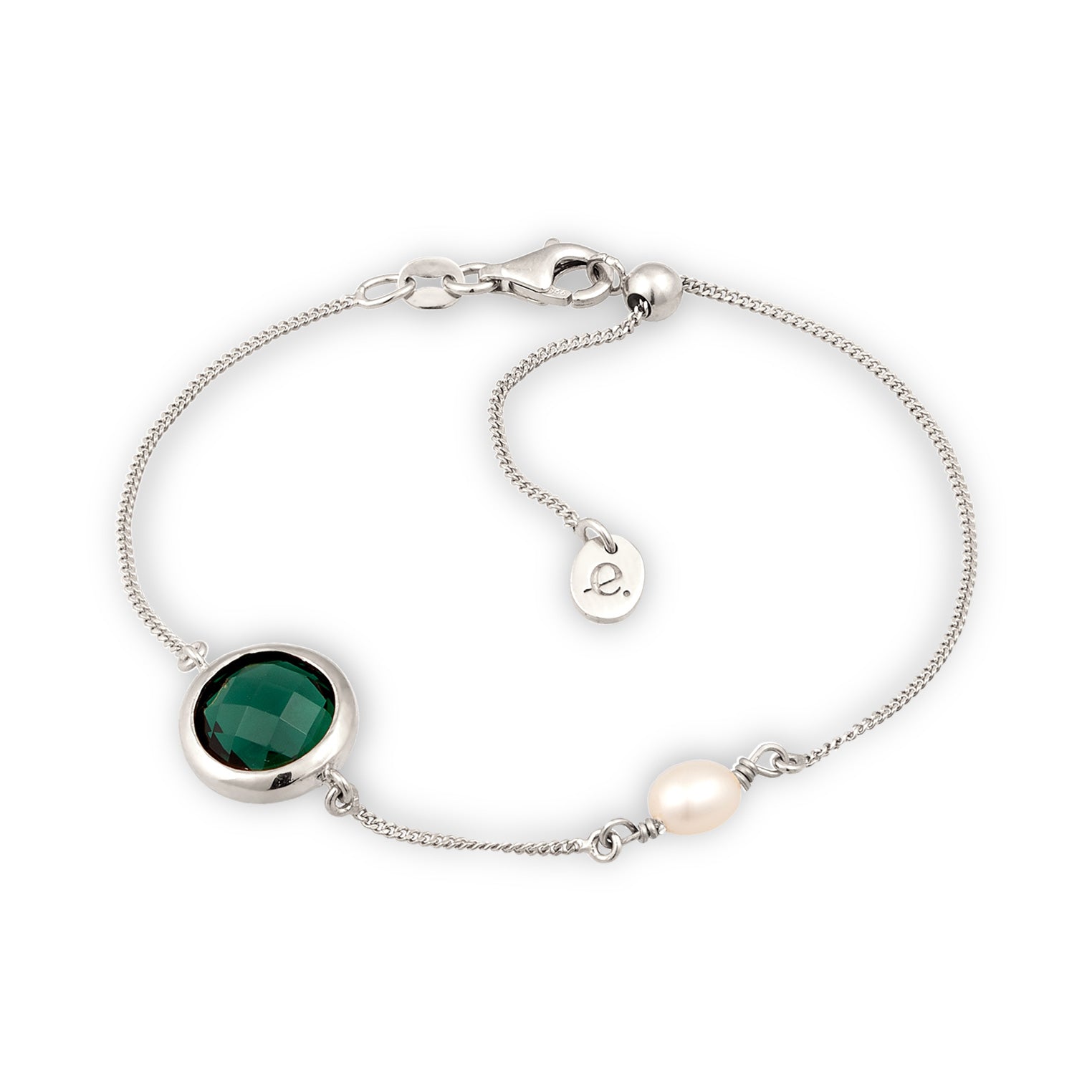 Silber - Elli PREMIUM | Armband | Quarz (Grün) & Süßwasserperle | 925 Sterling Silber
