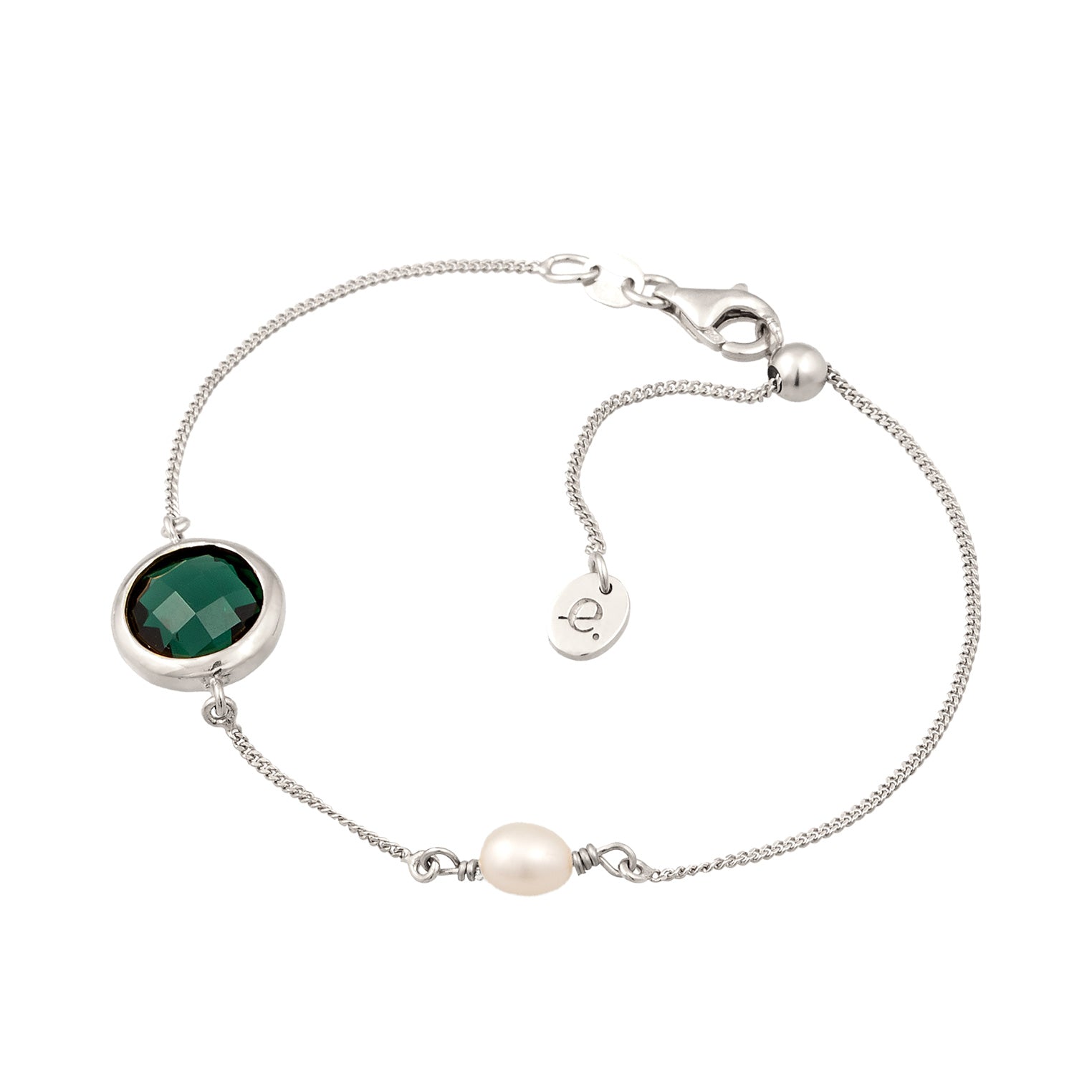 Silber - Elli PREMIUM | Armband | Quarz (Grün) & Süßwasserperle | 925 Sterling Silber