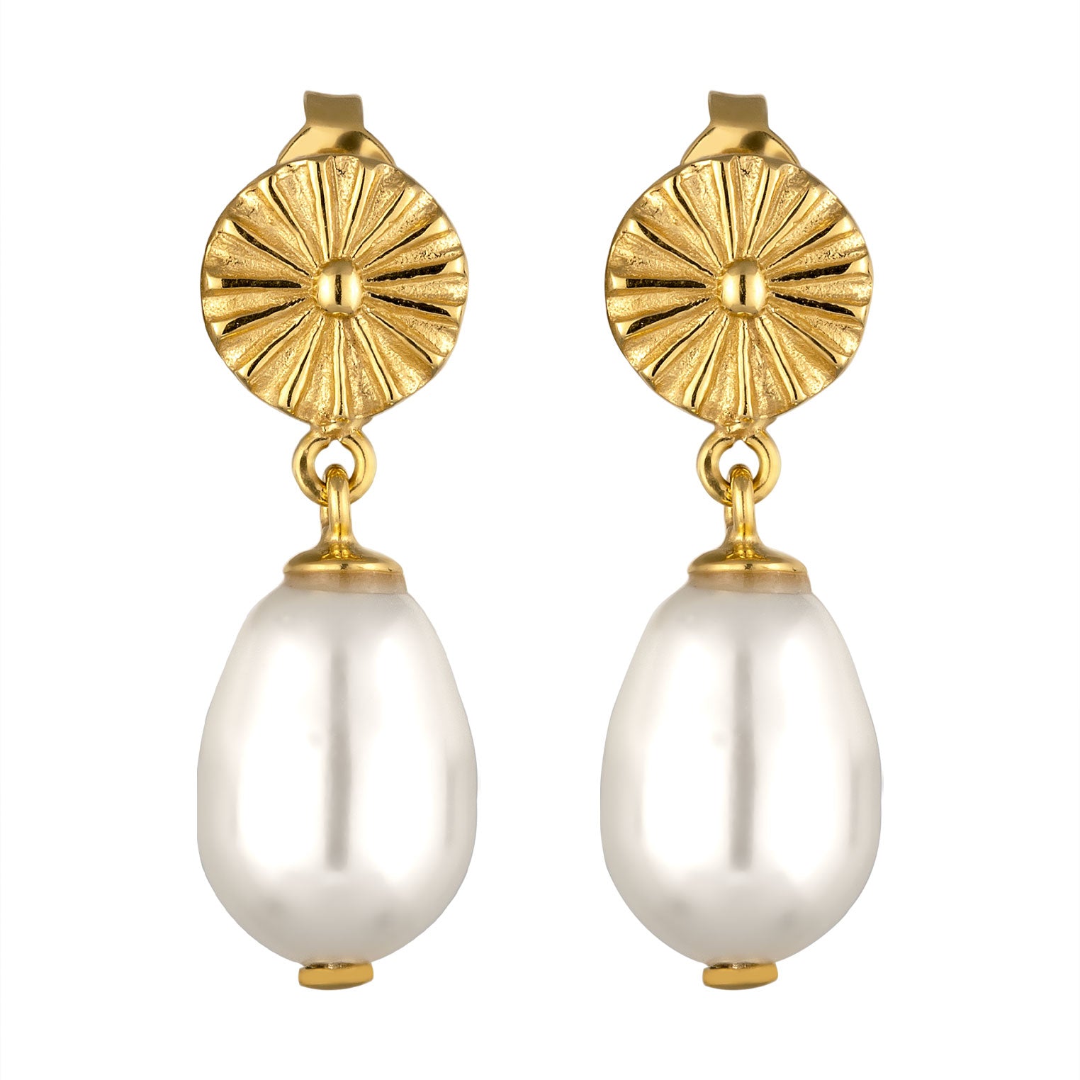 Gold - Elli | Ohrstecker Sonne | Synthetische Perle (Weiß) | 925 Sterling Silber vergoldet