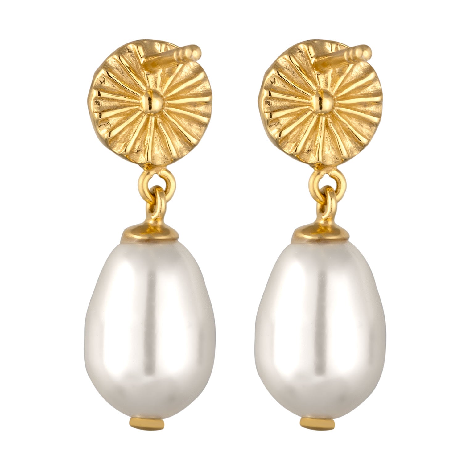 Gold - Elli | Ohrstecker Sonne | Synthetische Perle (Weiß) | 925 Sterling Silber vergoldet