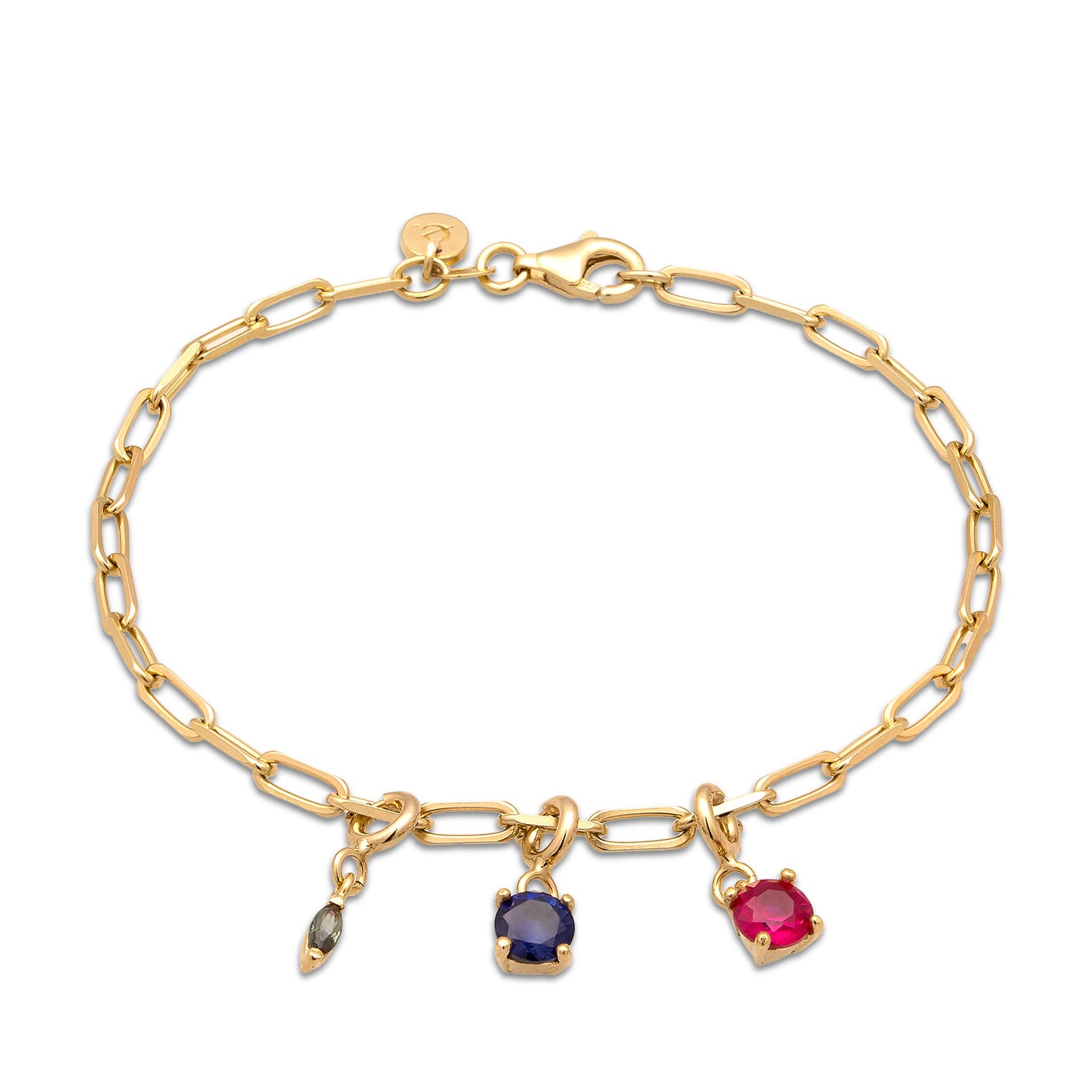 Gold - Elli PREMIUM | Glieder-Armband | Turmalin (Grün) & Saphir (Blau) & Rubin (Rot) | 925 Sterling Silber Vergoldet