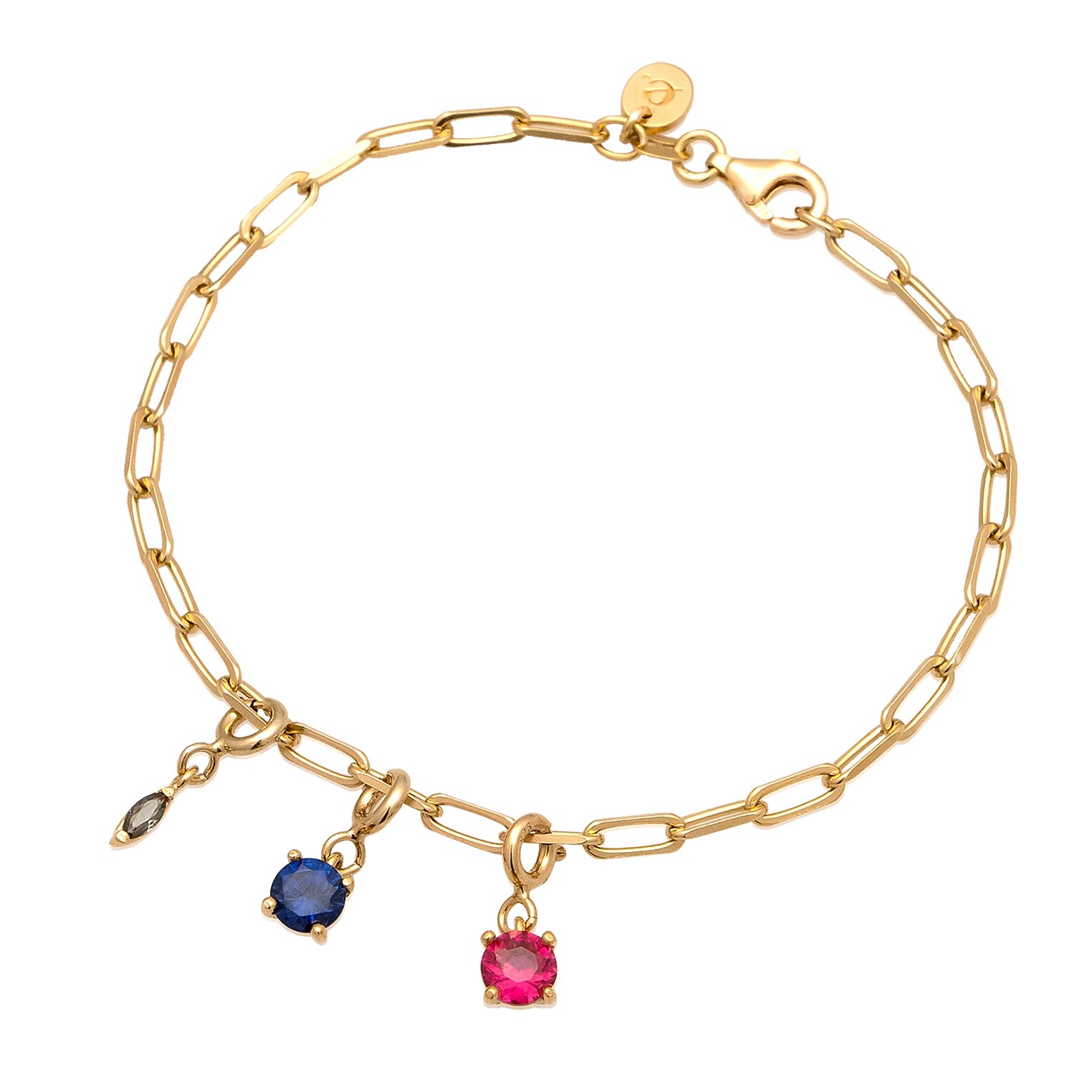 Gold - Elli PREMIUM | Glieder-Armband | Turmalin (Grün) & Saphir (Blau) & Rubin (Rot) | 925 Sterling Silber Vergoldet